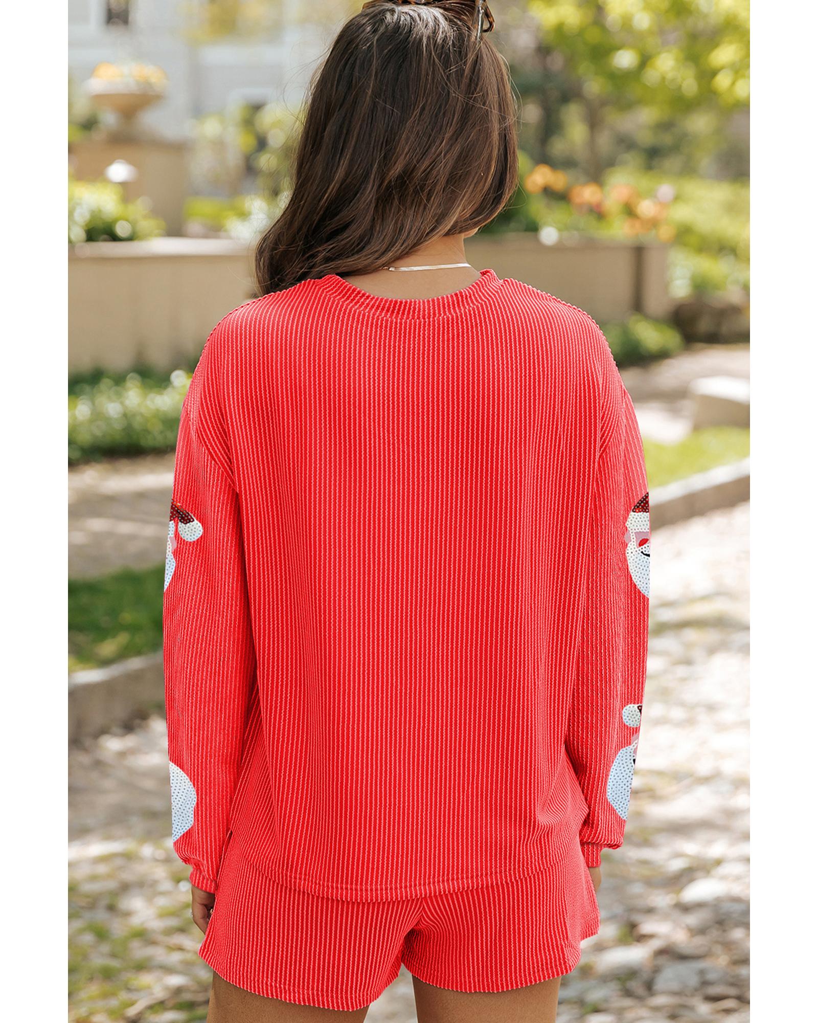 Gold Flame Sequin Christmas Santa Clause Corded Pullover and Shorts Set - M