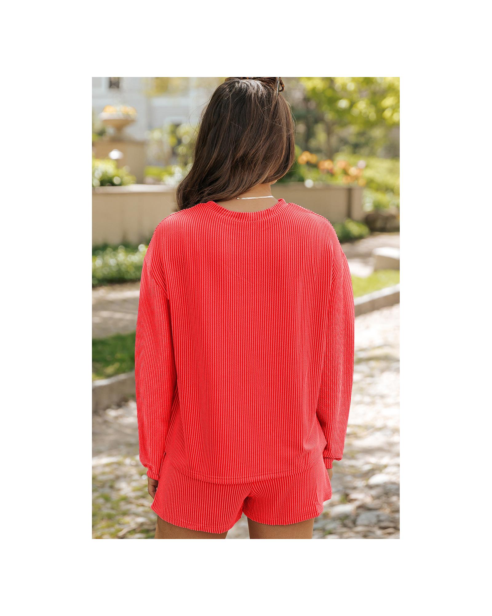 Gold Flame Shiny Father Christmas Corded Long Sleeve Top and Shorts Set - M