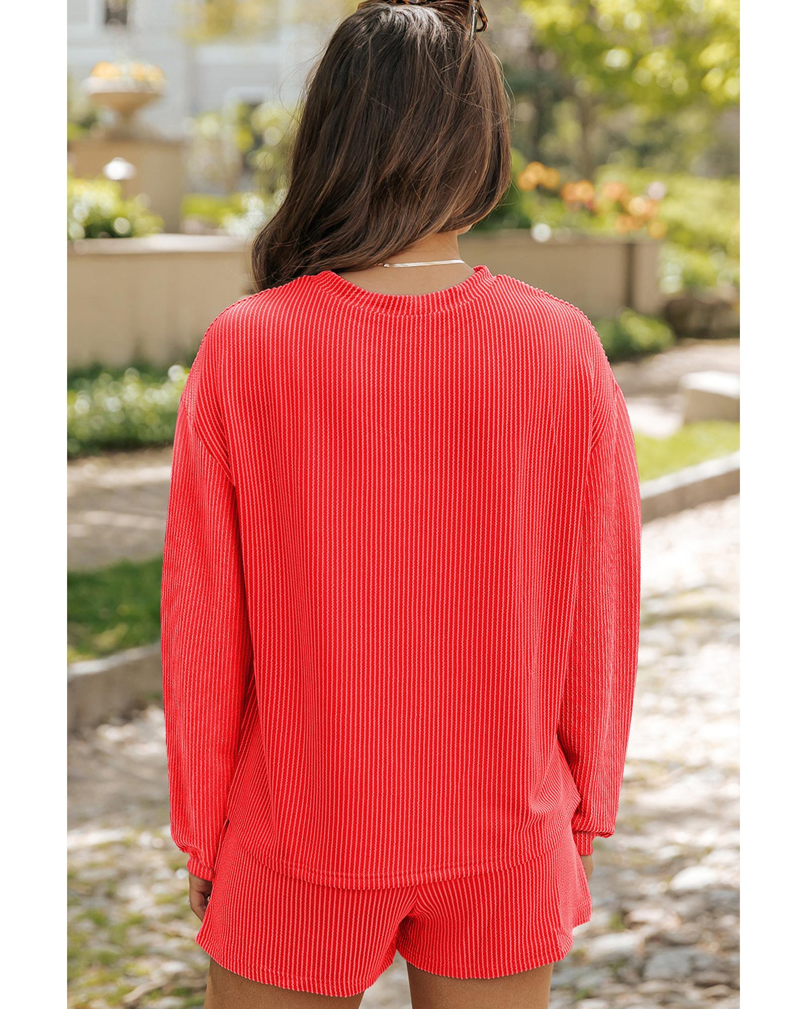 Gold Flame Heat Transfer Christmas Nutcracker Ribbed Long Sleeve Top Shorts Set - M