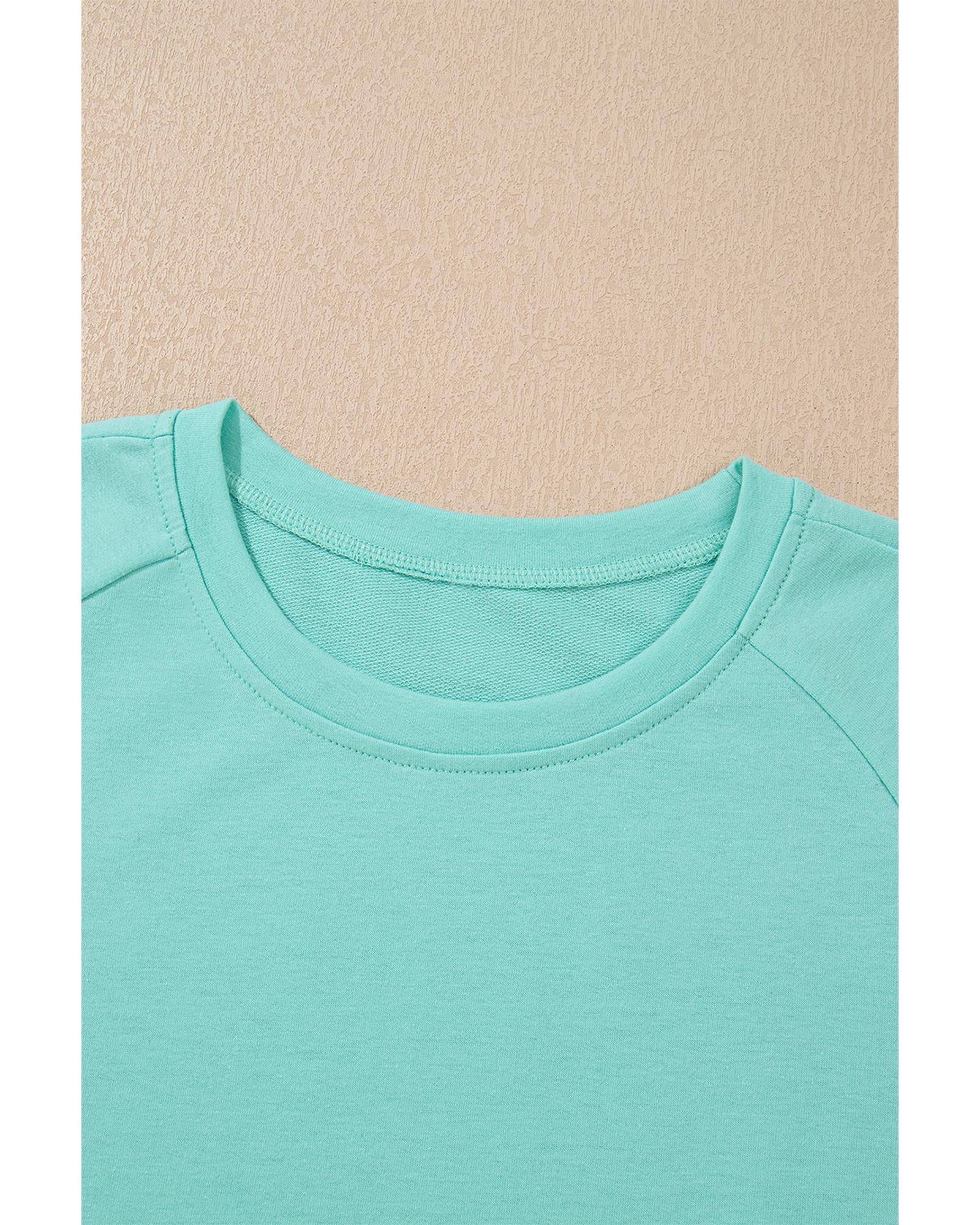 Mint Green Raglan Short Sleeve Tee and Wide Leg Pants Set - L