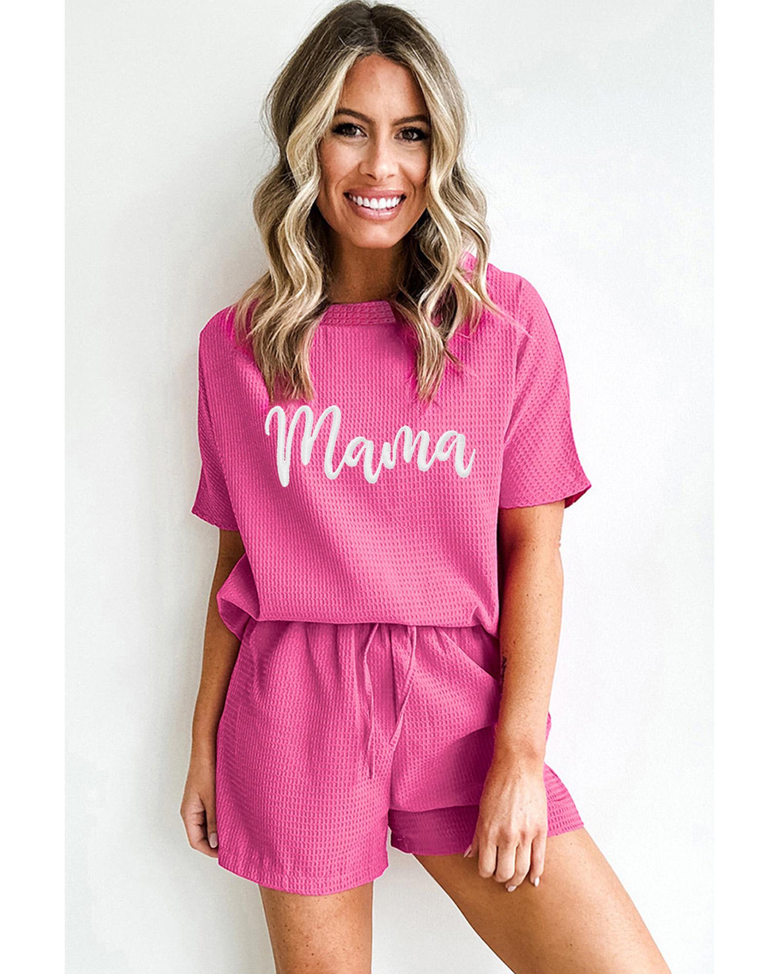 Rose Red Waffle mama Embroidered Tee and Drawstring Shorts - L