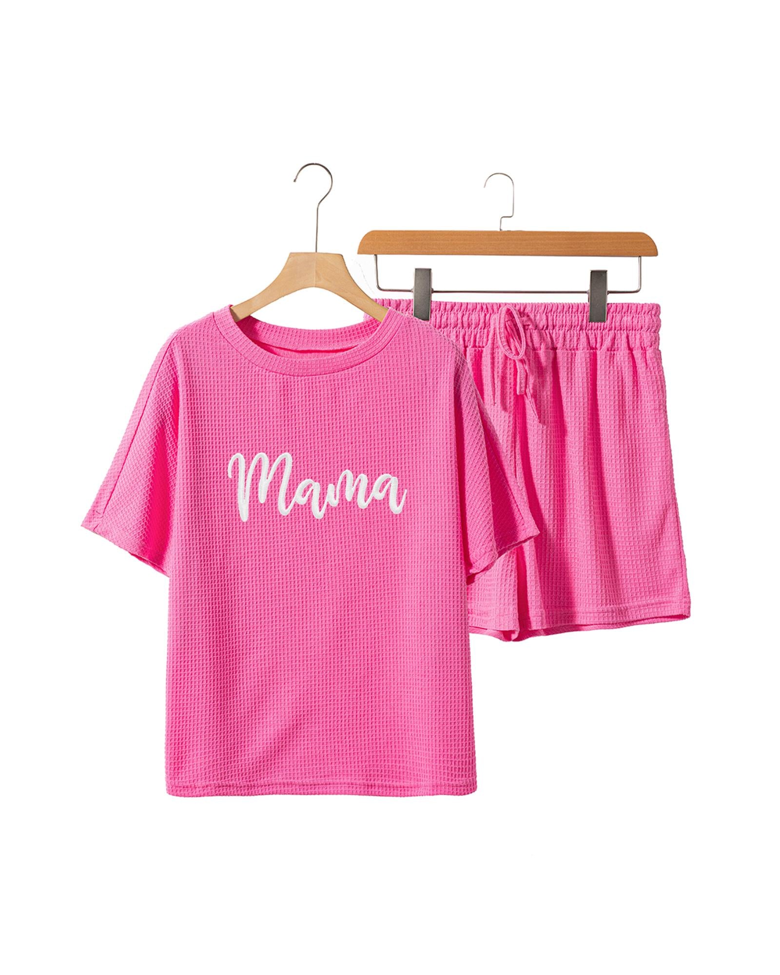 Rose Red Waffle mama Embroidered Tee and Drawstring Shorts - L