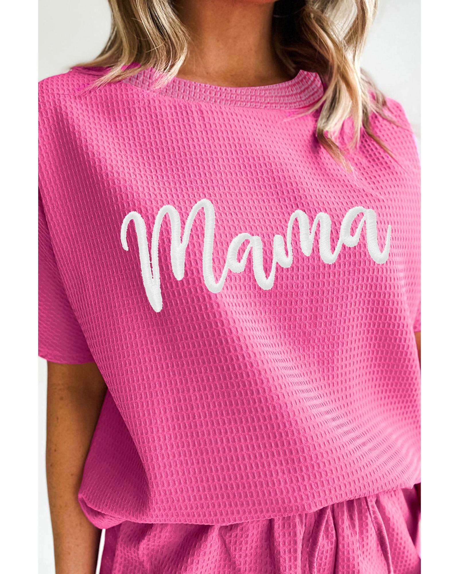 Rose Red Waffle mama Embroidered Tee and Drawstring Shorts - S