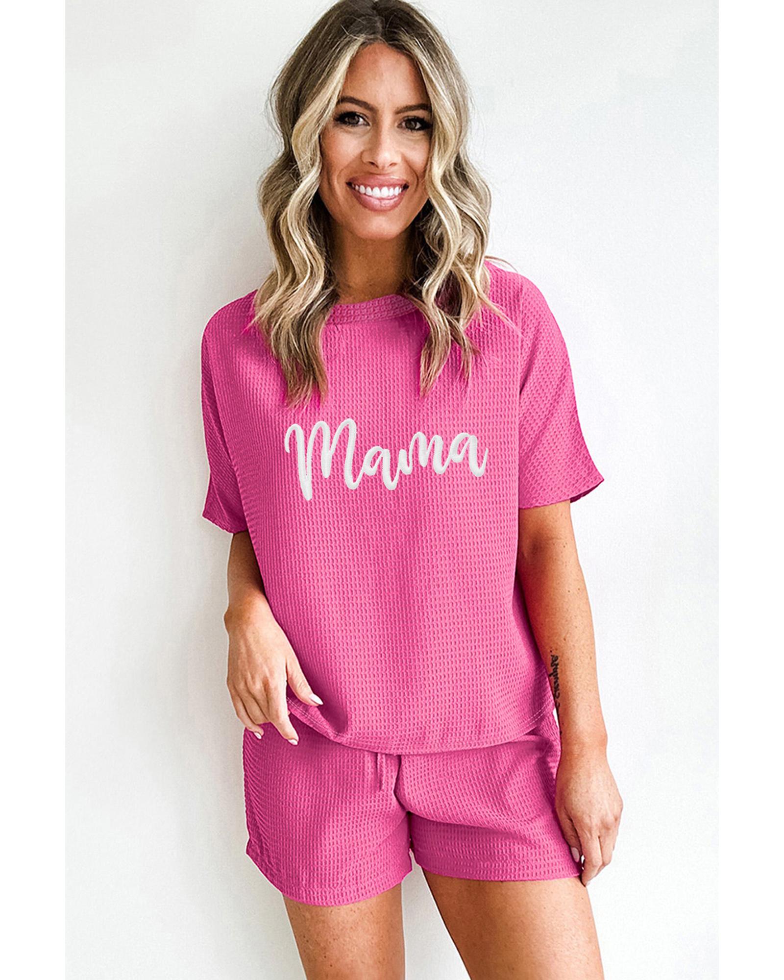 Rose Red Waffle mama Embroidered Tee and Drawstring Shorts - XL