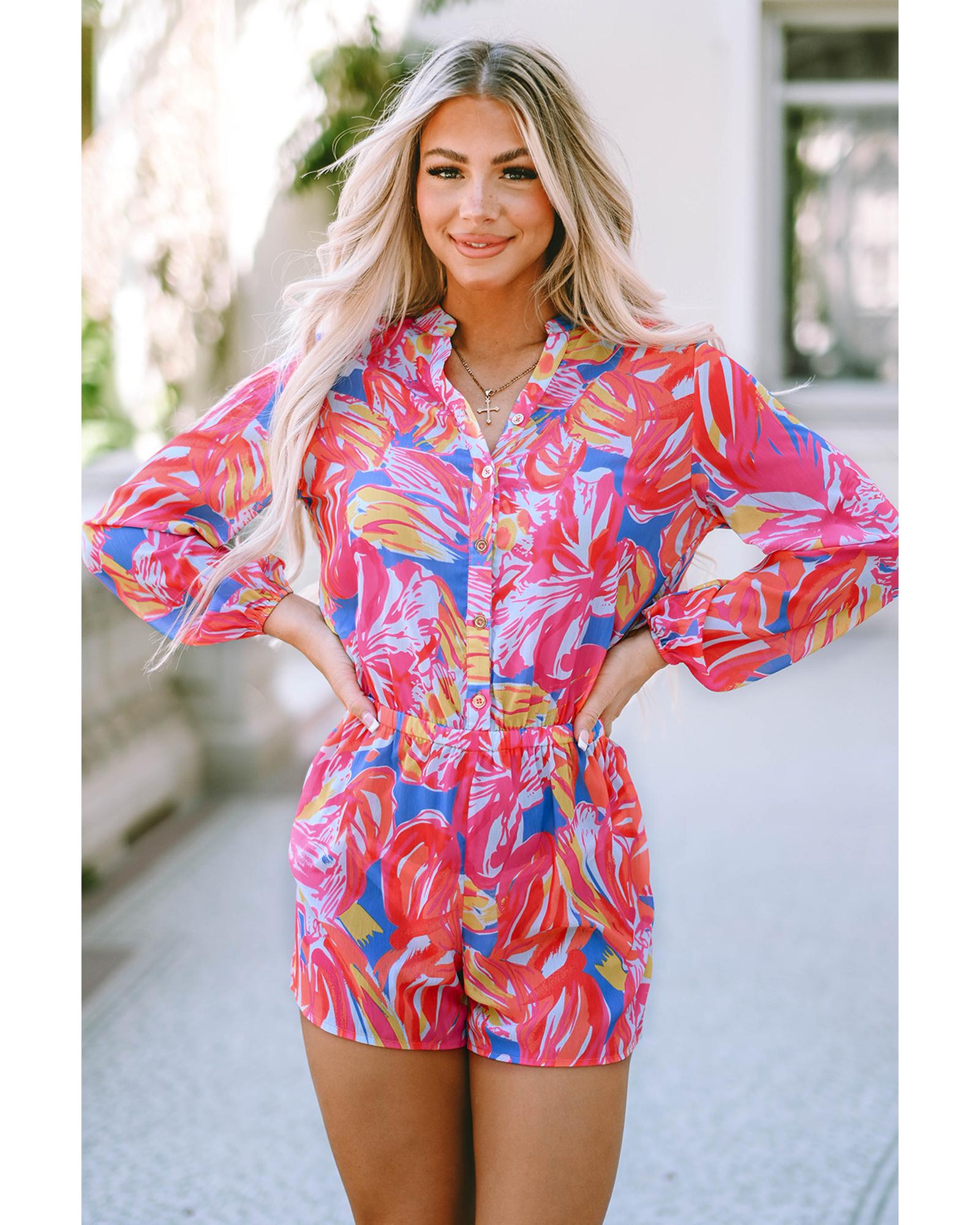 Azura Exchange Multicolor Bold Graffiti Print Shirt Button Romper - M