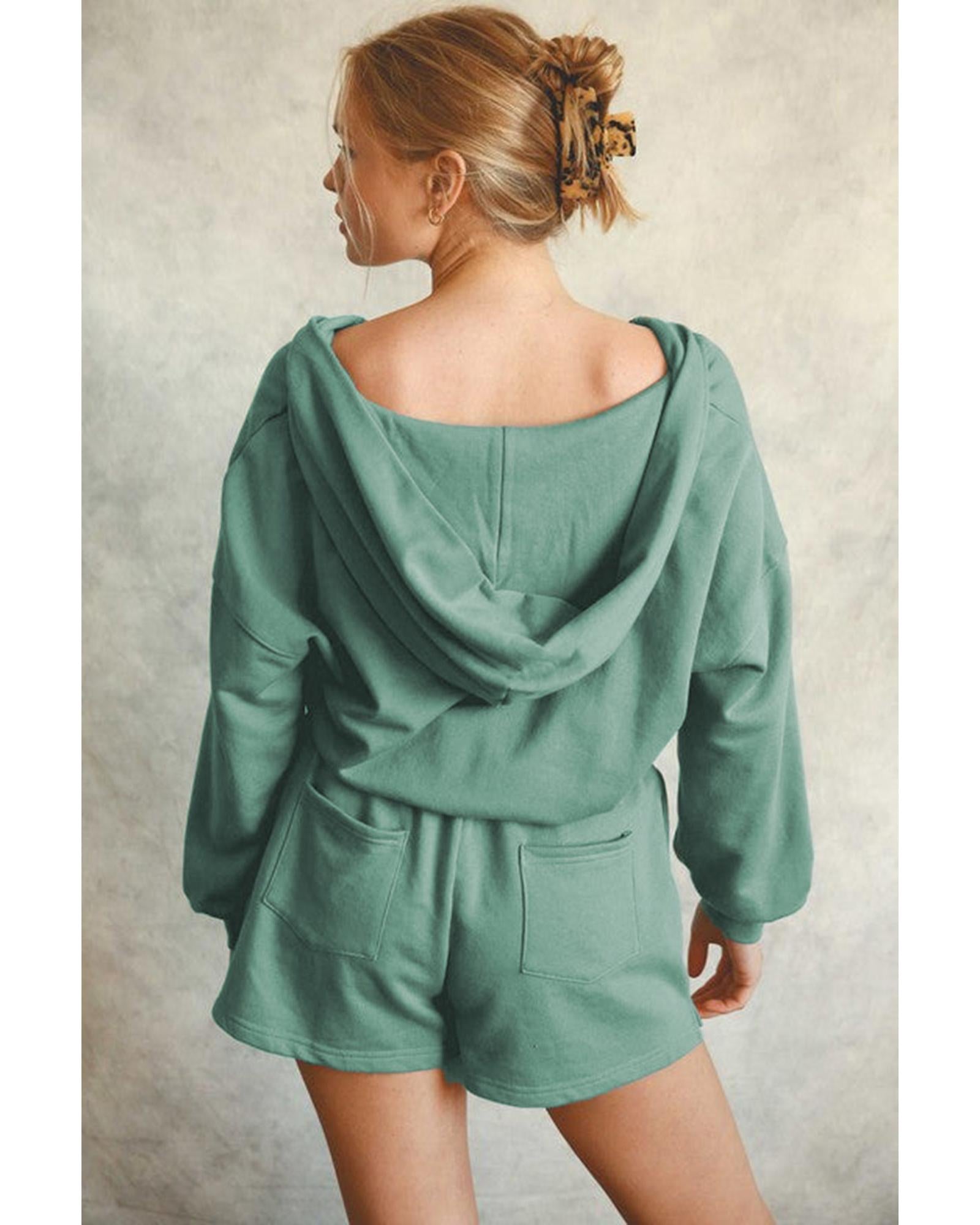 Blue French Terry Hoodie Romper - L
