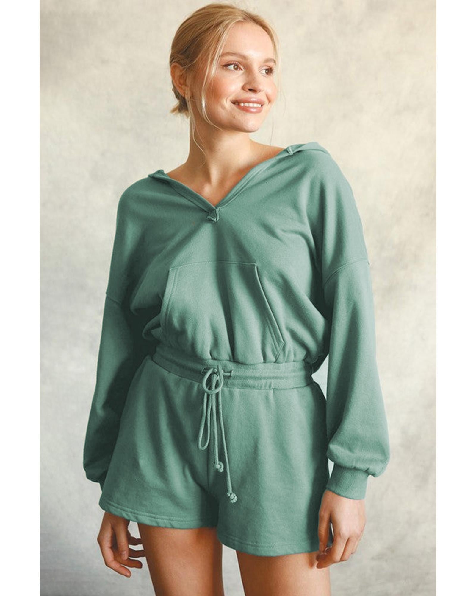 Blue French Terry Hoodie Romper - L