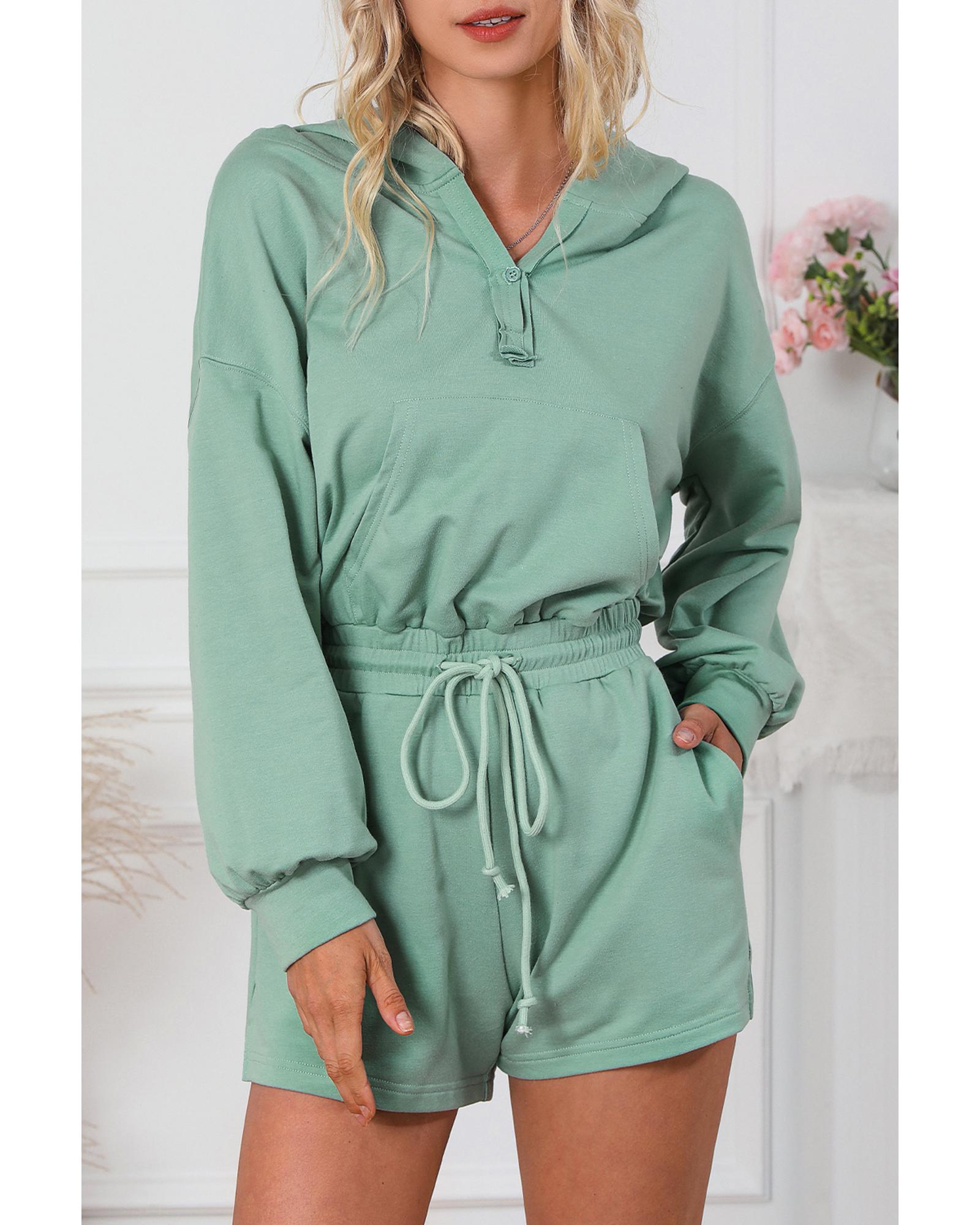 Blue French Terry Hoodie Romper - L