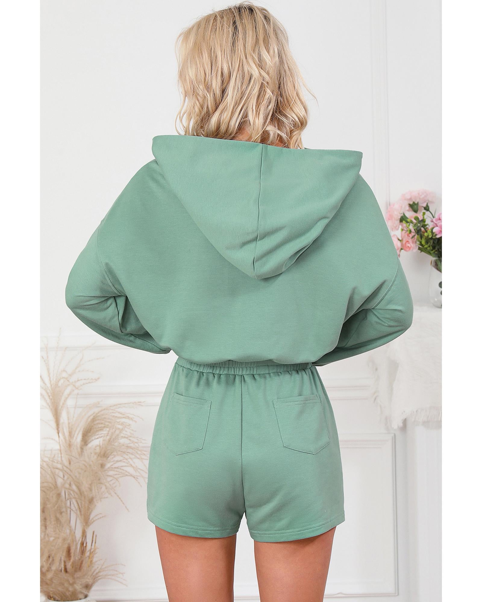 Blue French Terry Hoodie Romper - L