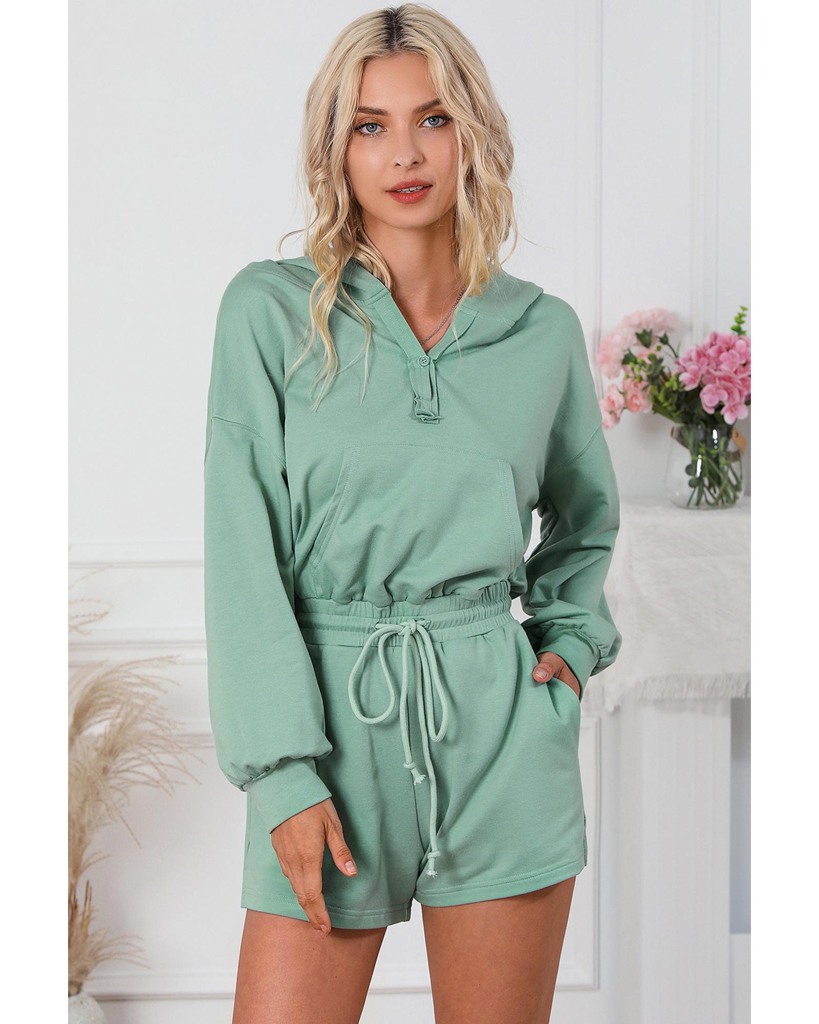 Blue French Terry Hoodie Romper - L