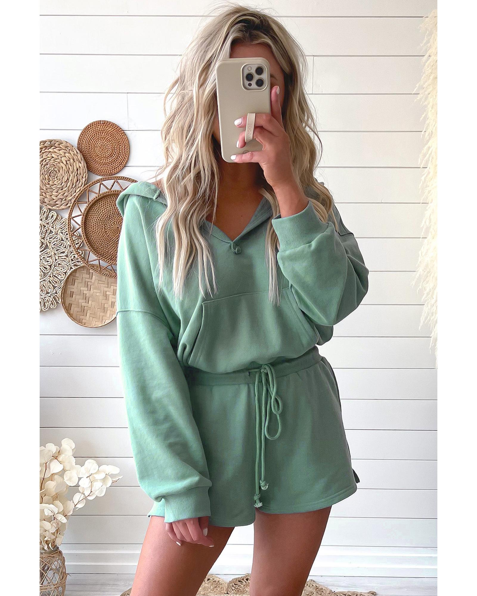 Blue French Terry Hoodie Romper - L