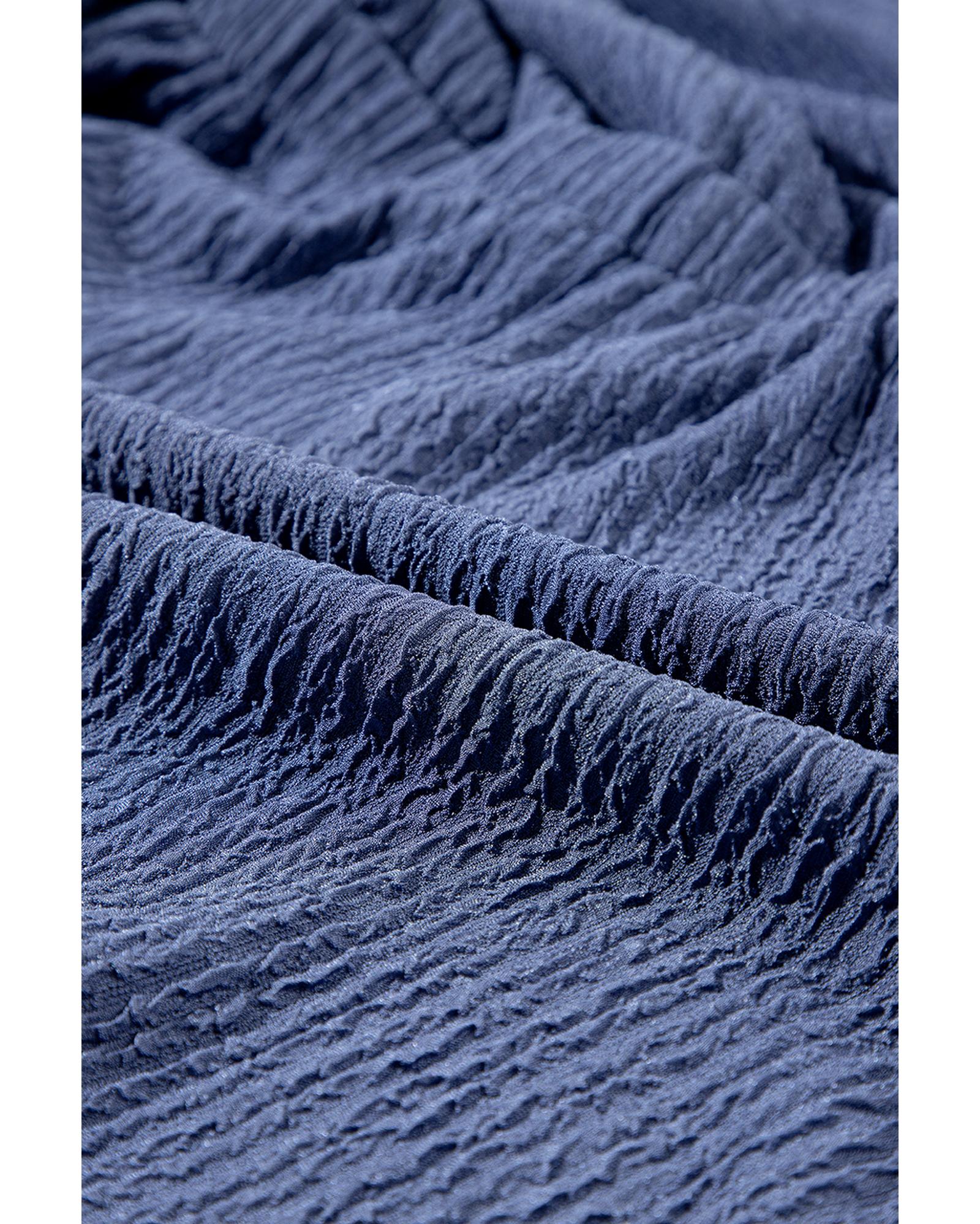 Bluing Knot Back High Neck Crinkle Textured Romper - L