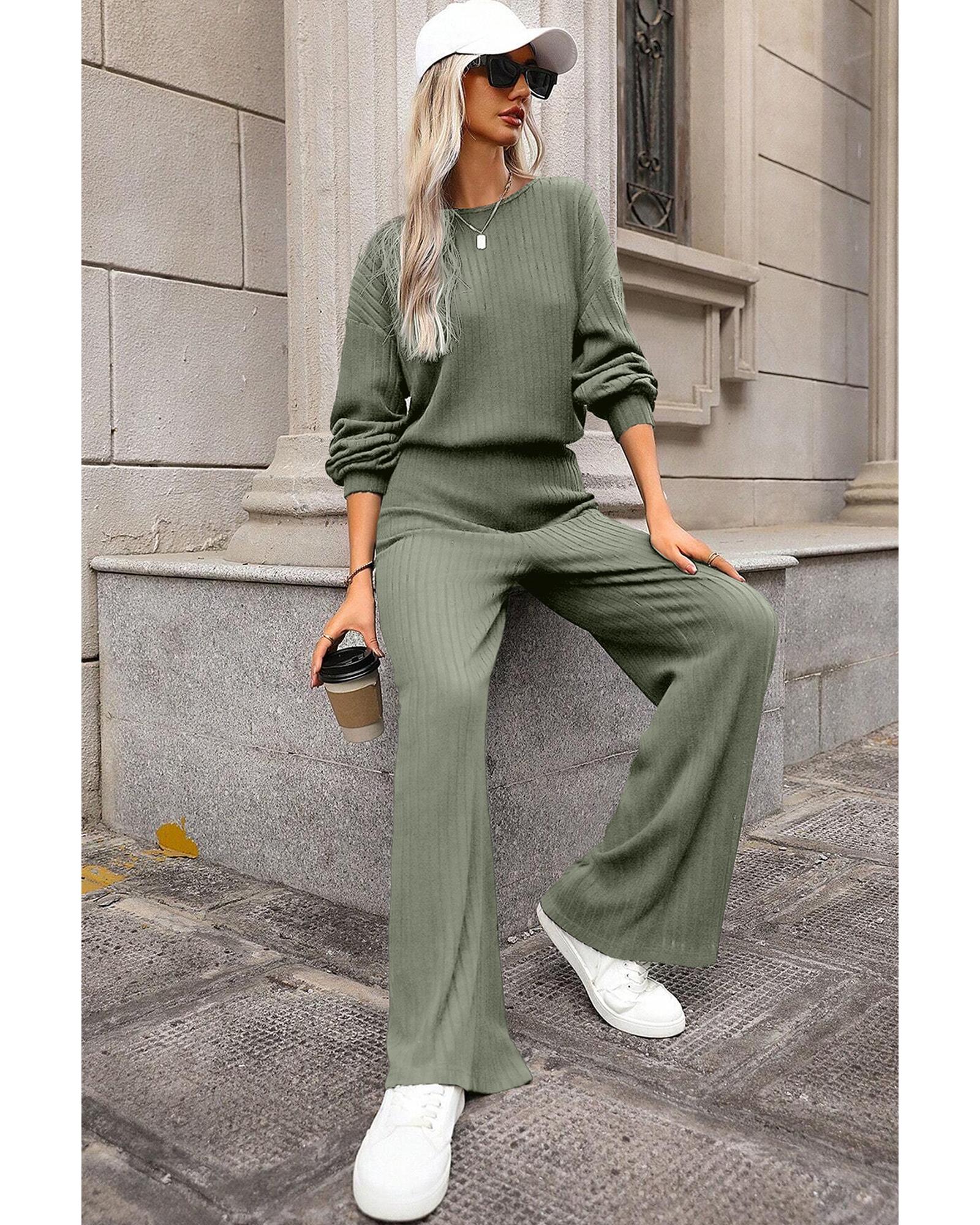 Laurel Green Solid Ribbed Knit Keyhole Back High Waist Jumpsuit - XL
