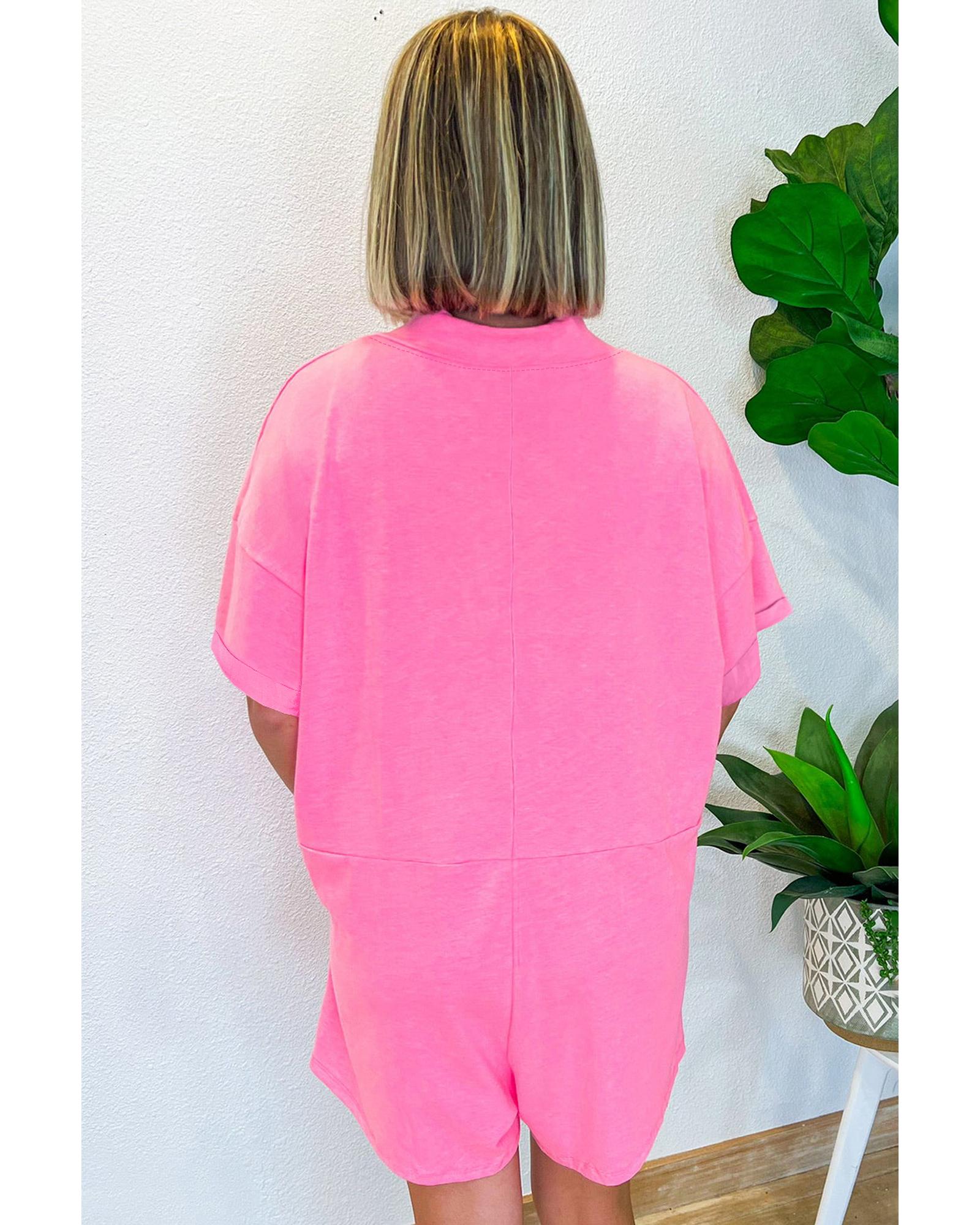 Bonbon Loose Half Sleeve V Neck Knit Romper - S