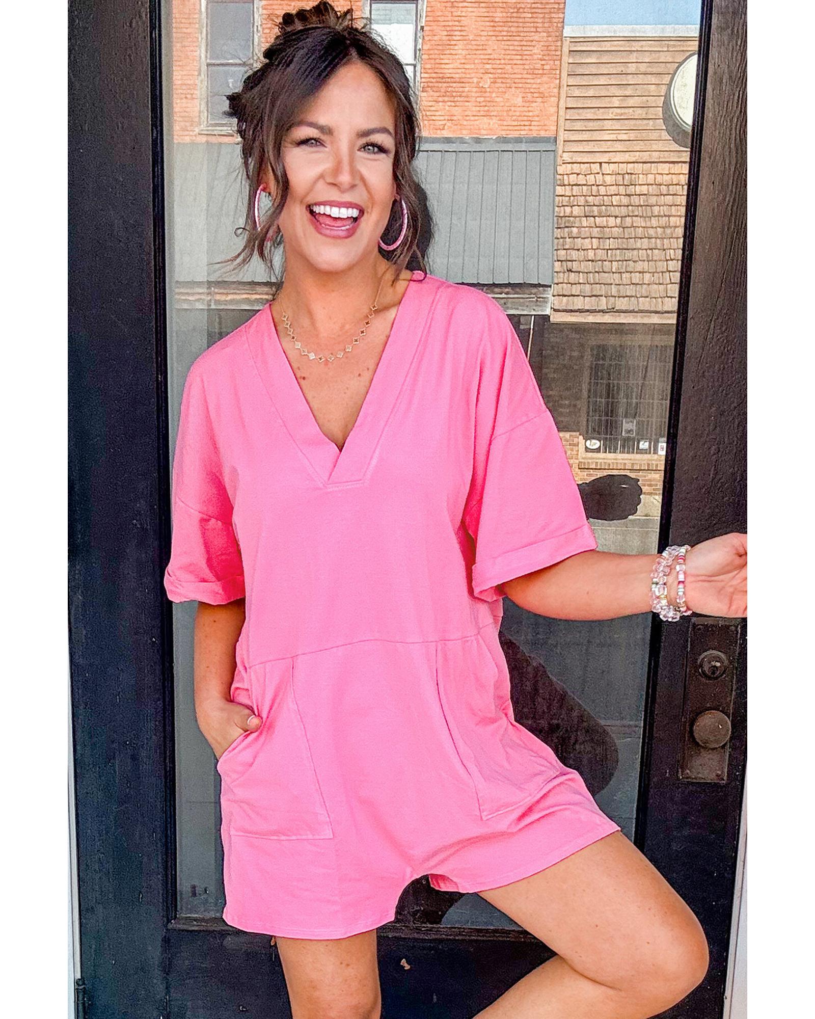 Bonbon Loose Half Sleeve V Neck Knit Romper - XL