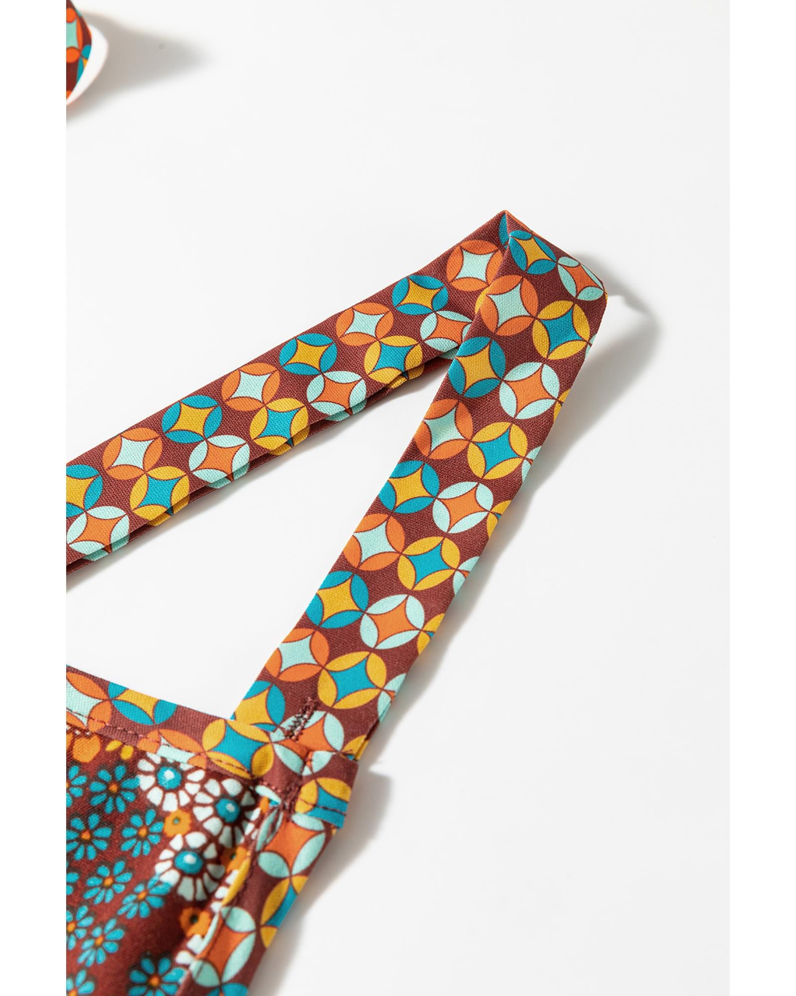 Multicolour Boho Floral Print Crossed Straps Ankle-length Jumpsuit - M