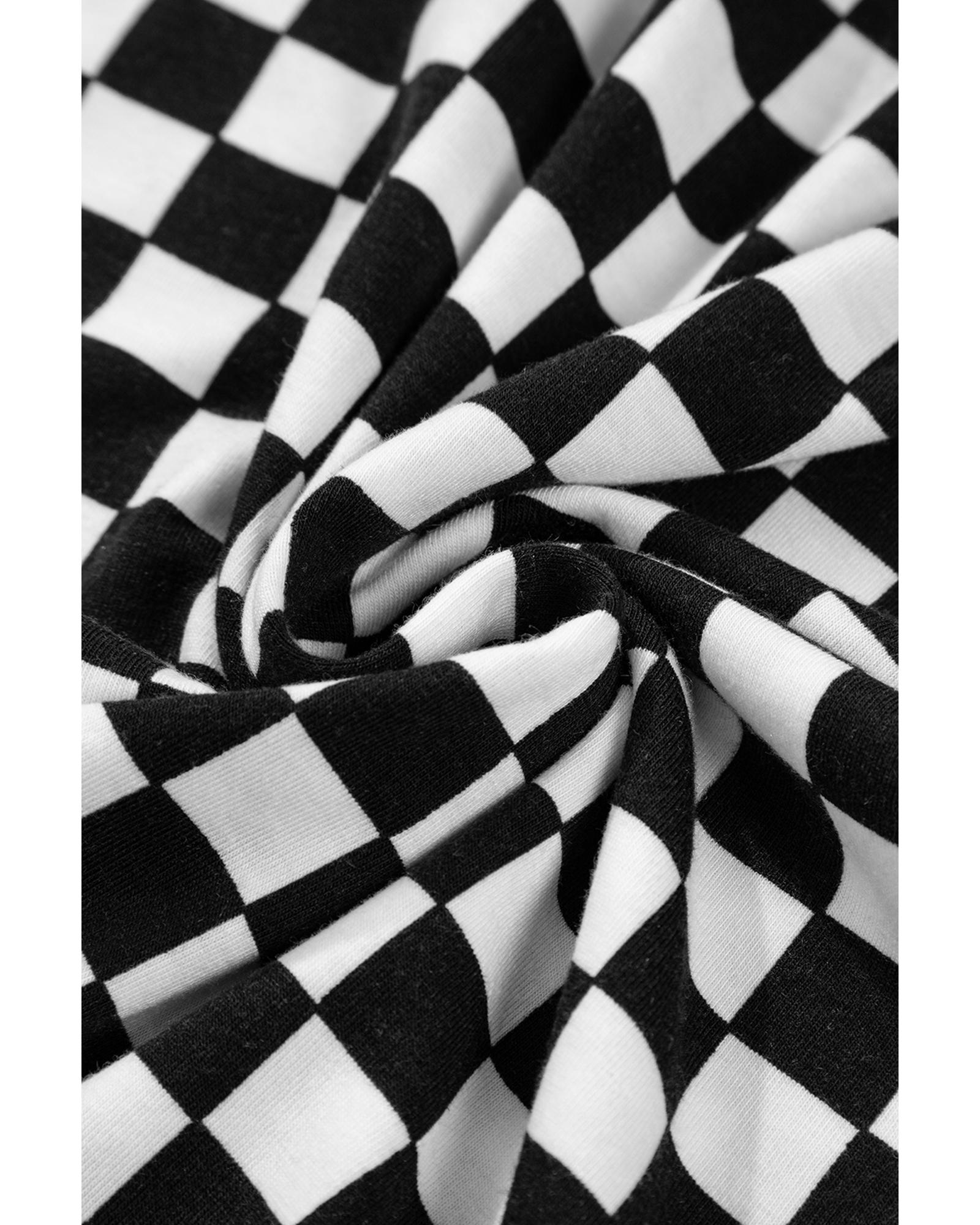 Black Checkered Print Pocketed Wide Leg Jumpsuit - XL