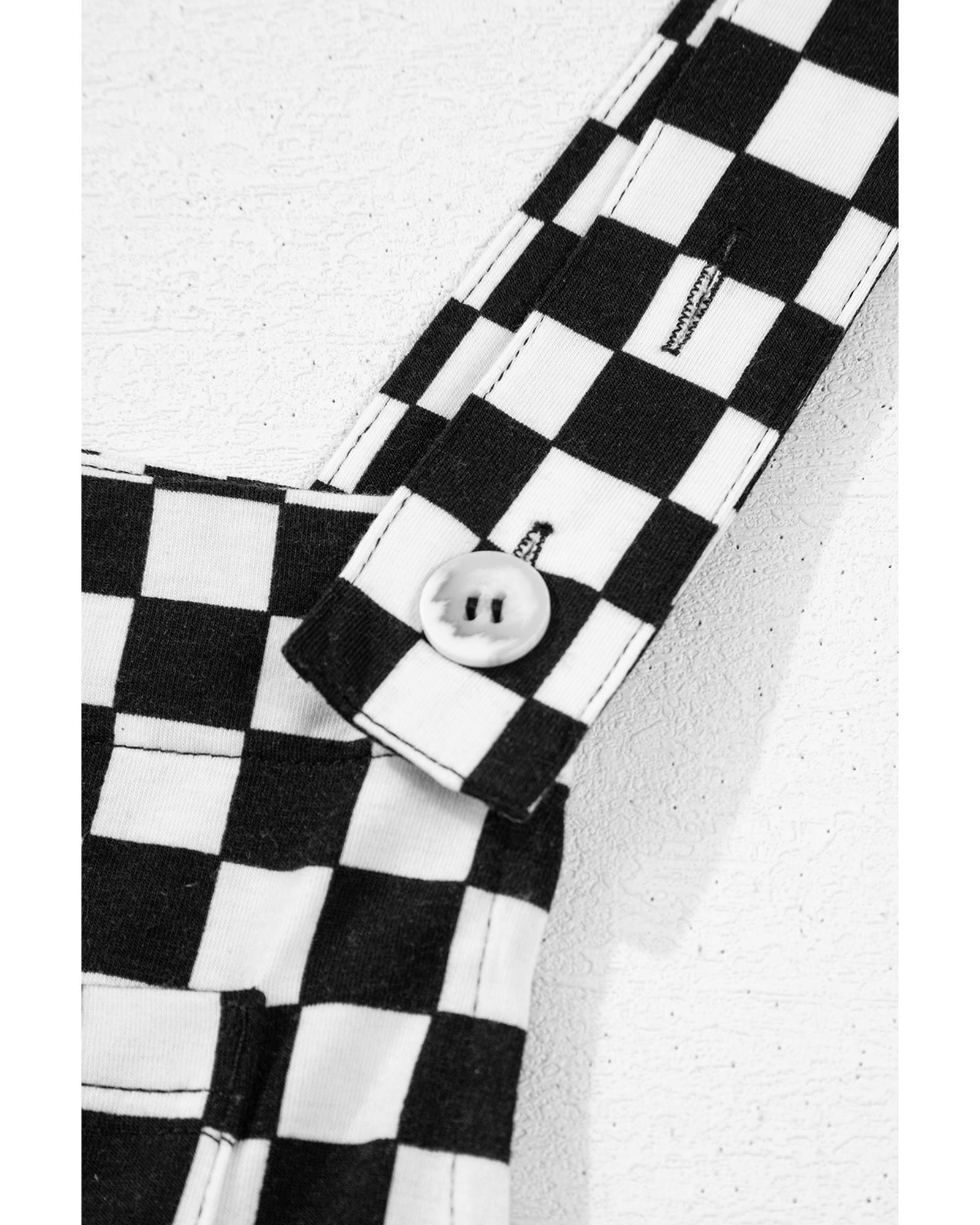 Black Checkered Print Pocketed Wide Leg Jumpsuit - XL