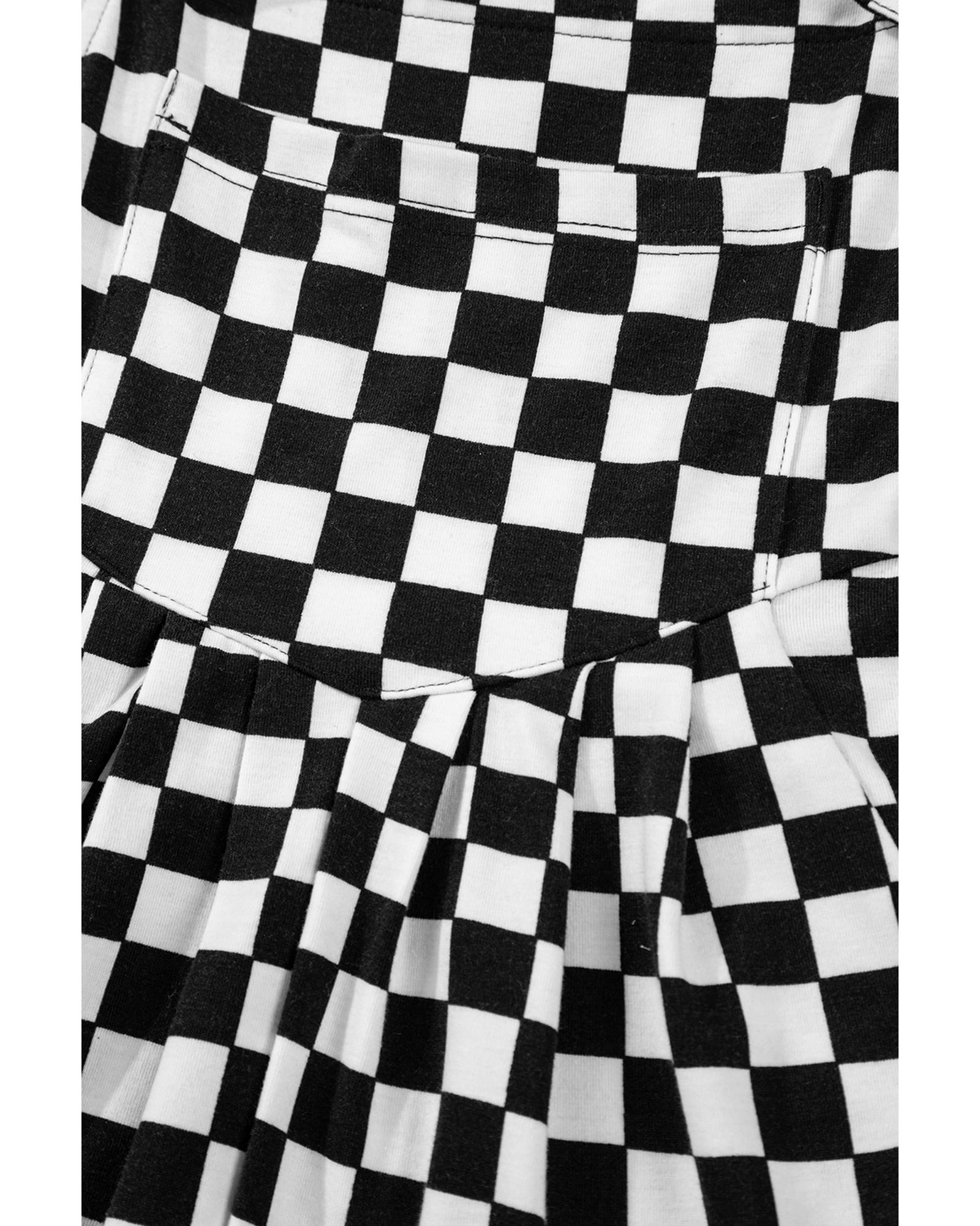 Black Checkered Print Pocketed Wide Leg Jumpsuit - XL