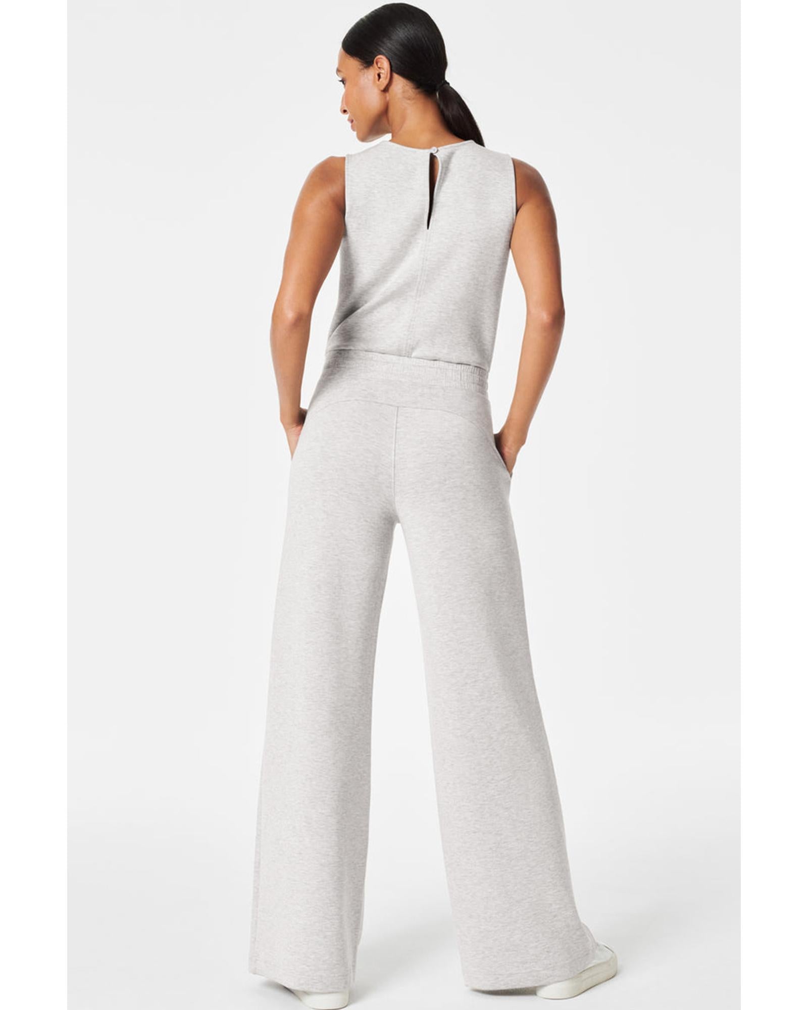 Light Grey Solid Color Crew Neck Drawstring High Waist Sleeveless Jumpsuit - M