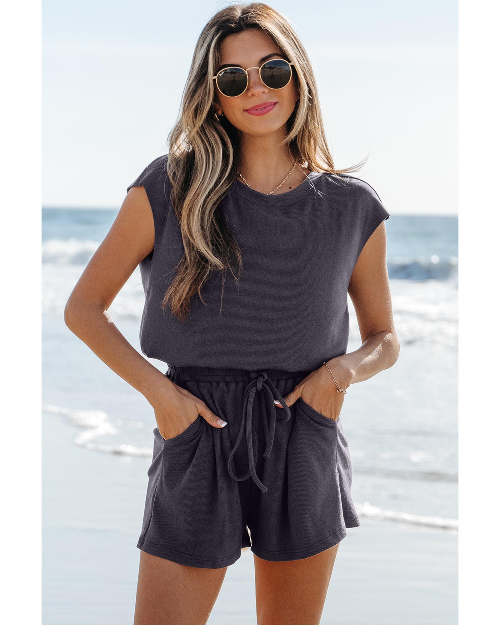 Bristol Black Knit Open Back Cap Sleeve Drawstring Romper - XL