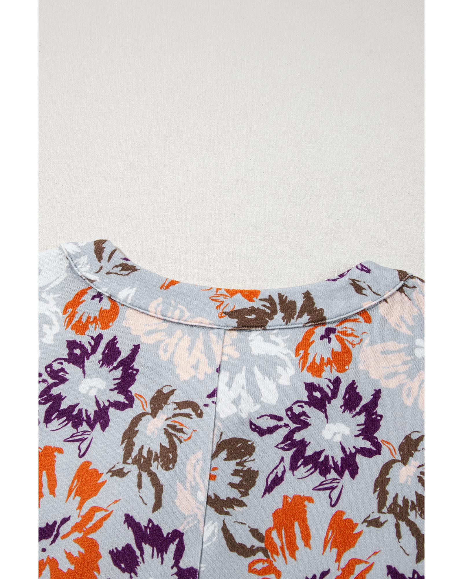 Sky Blue Floral Sleeveless Buttoned Pocketed Wide Leg Jumpsuit - M