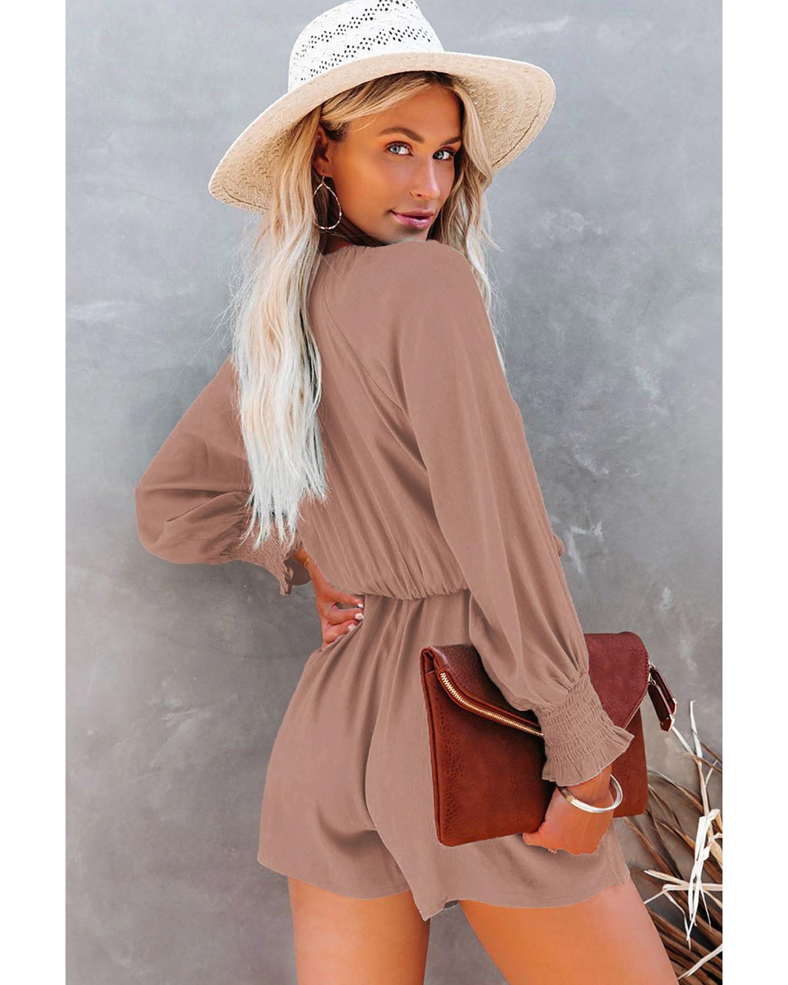 Azura Exchange Tie Knot Puff Long Sleeve Romper - 2XL