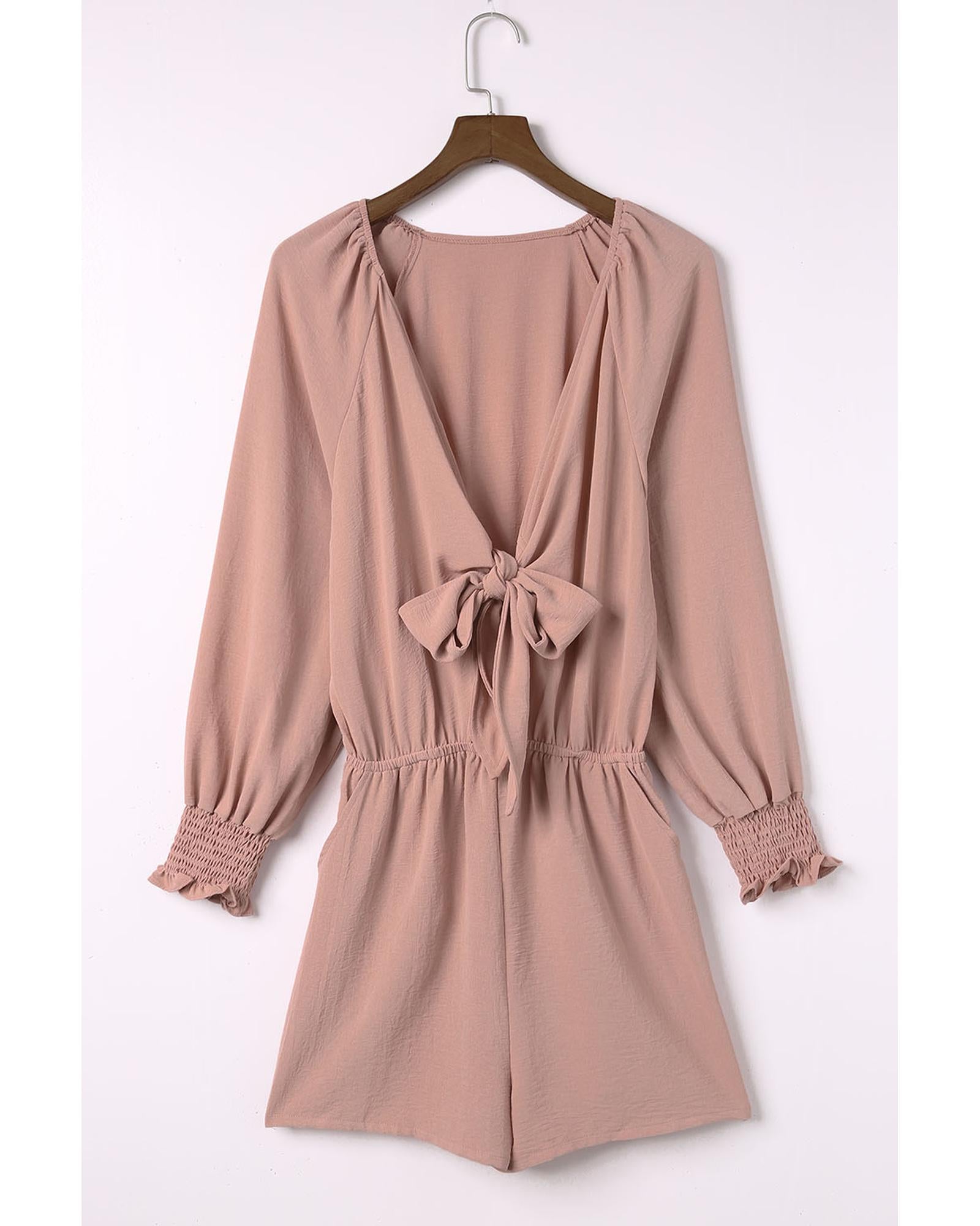 Azura Exchange Tie Knot Puff Long Sleeve Romper - XL