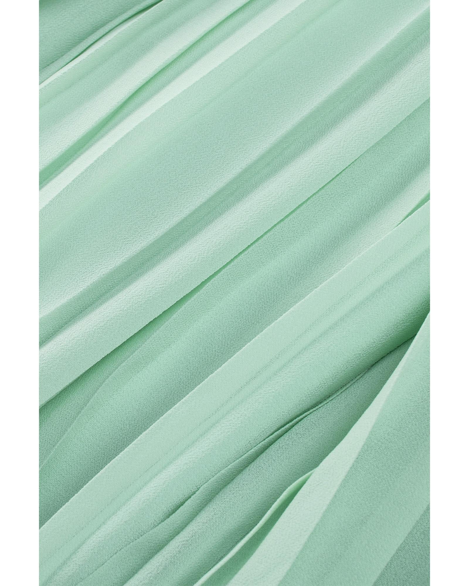 Green Pleated Ruffled Tie Waist Buttons V Neck Romper - M