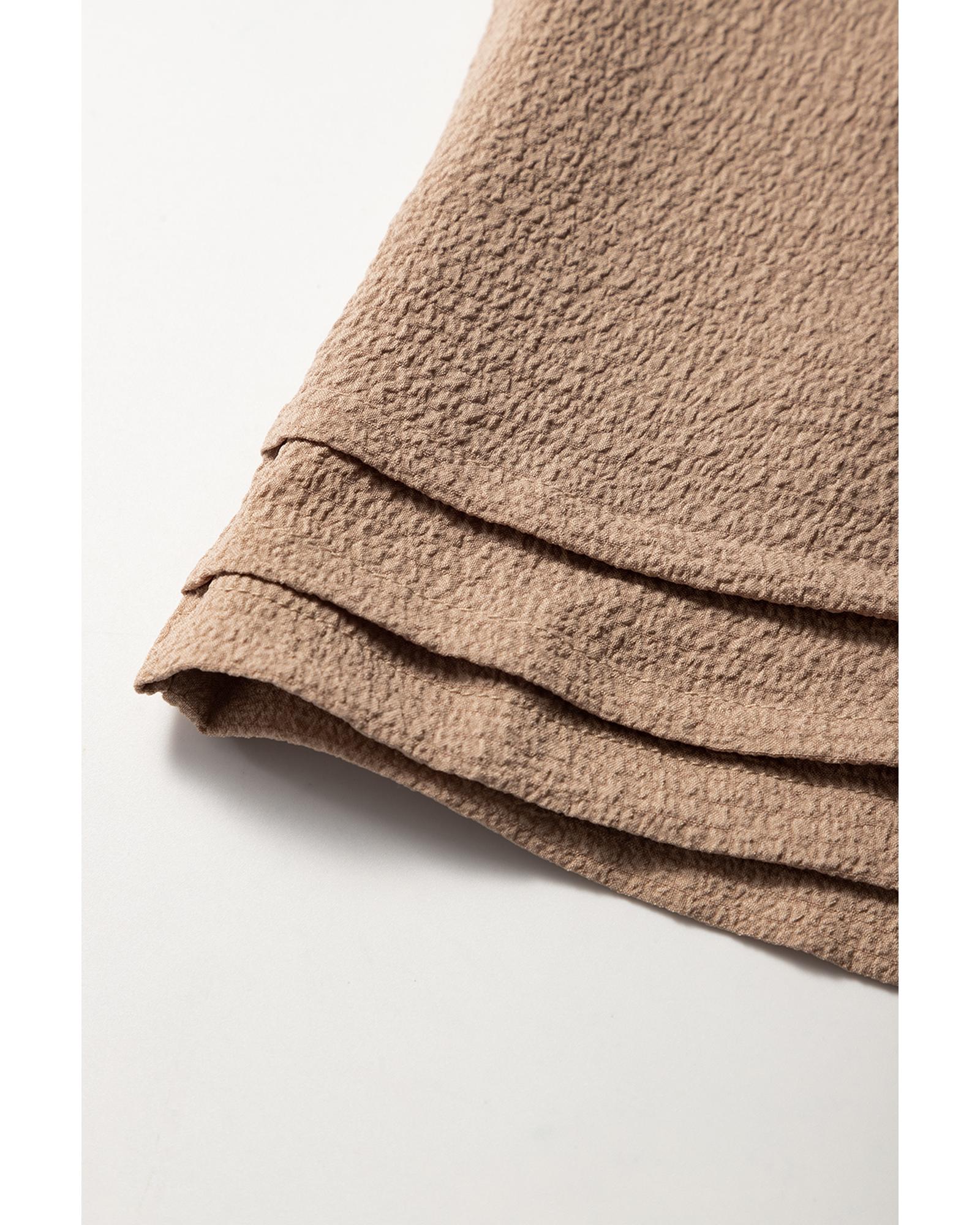 Straw Yellow Textured Tiered Edge High Waist Casual Shorts - L