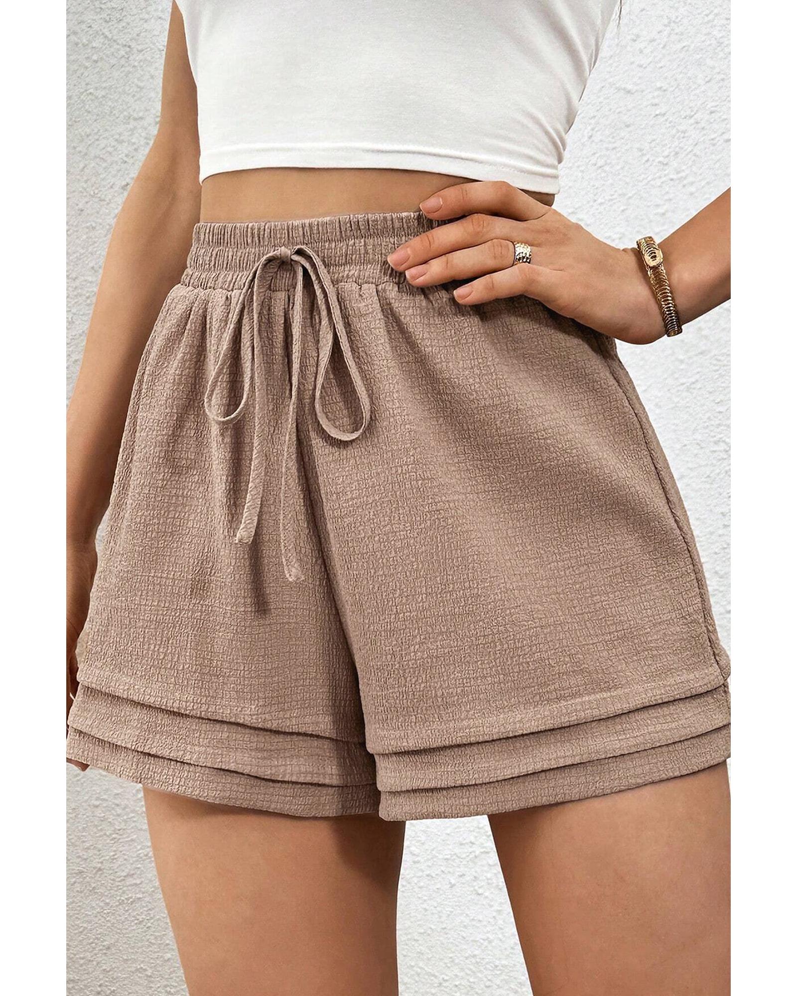 Straw Yellow Textured Tiered Edge High Waist Casual Shorts - XL