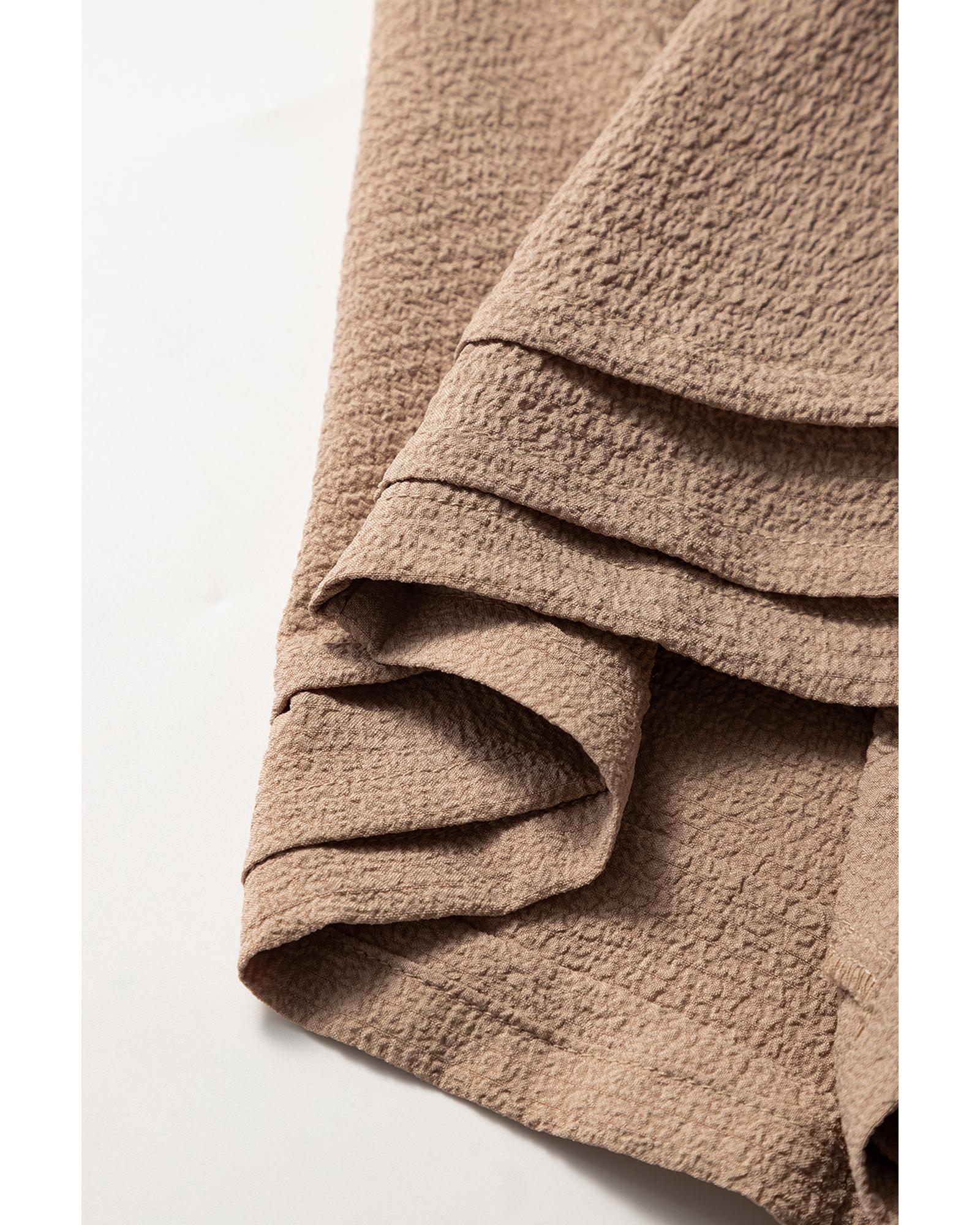 Straw Yellow Textured Tiered Edge High Waist Casual Shorts - XL