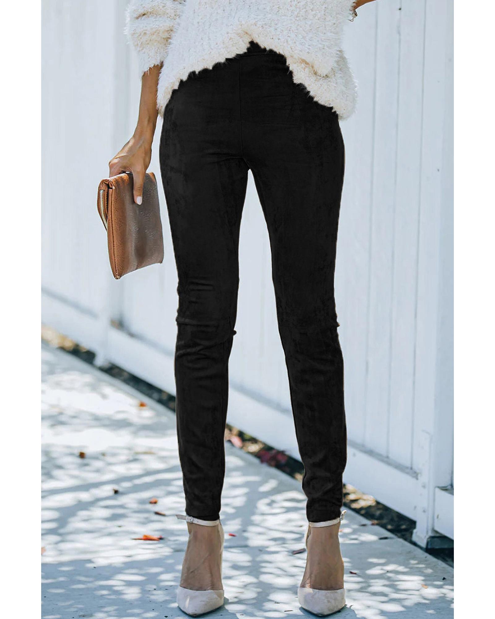 Black High Waist Faux Suede Skinny Leggings - XL