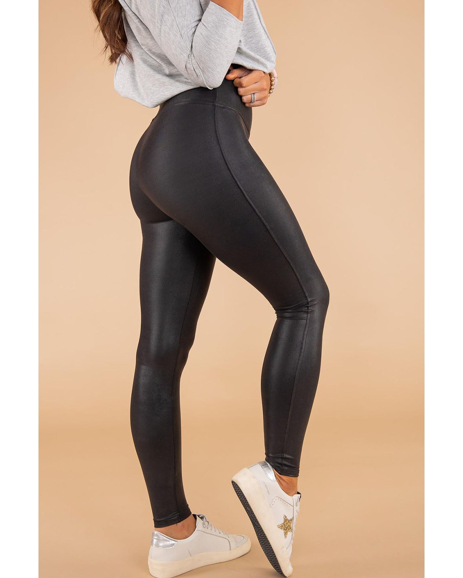 Black Faux Leather Skinny Leggings - L