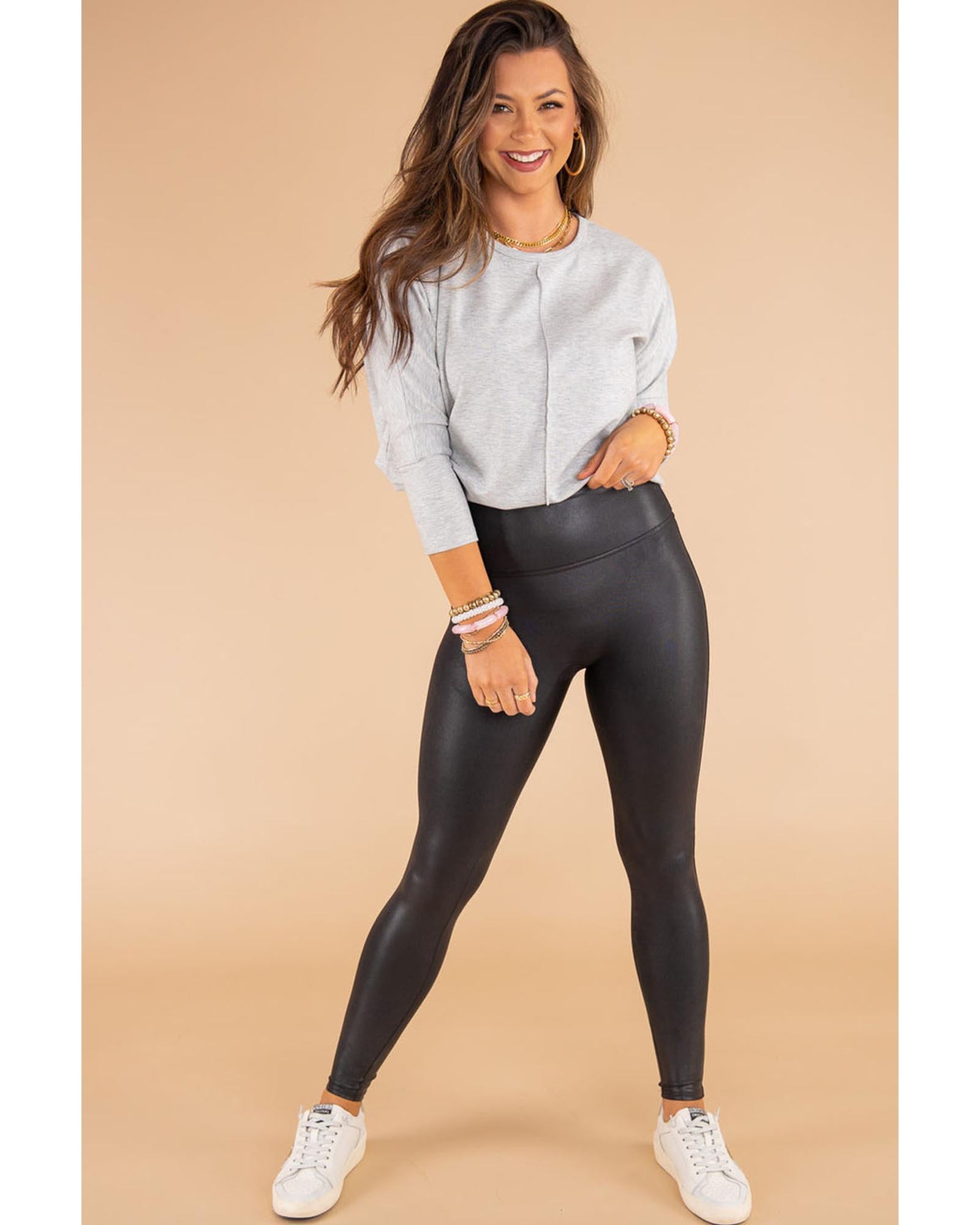 Black Faux Leather Skinny Leggings - M