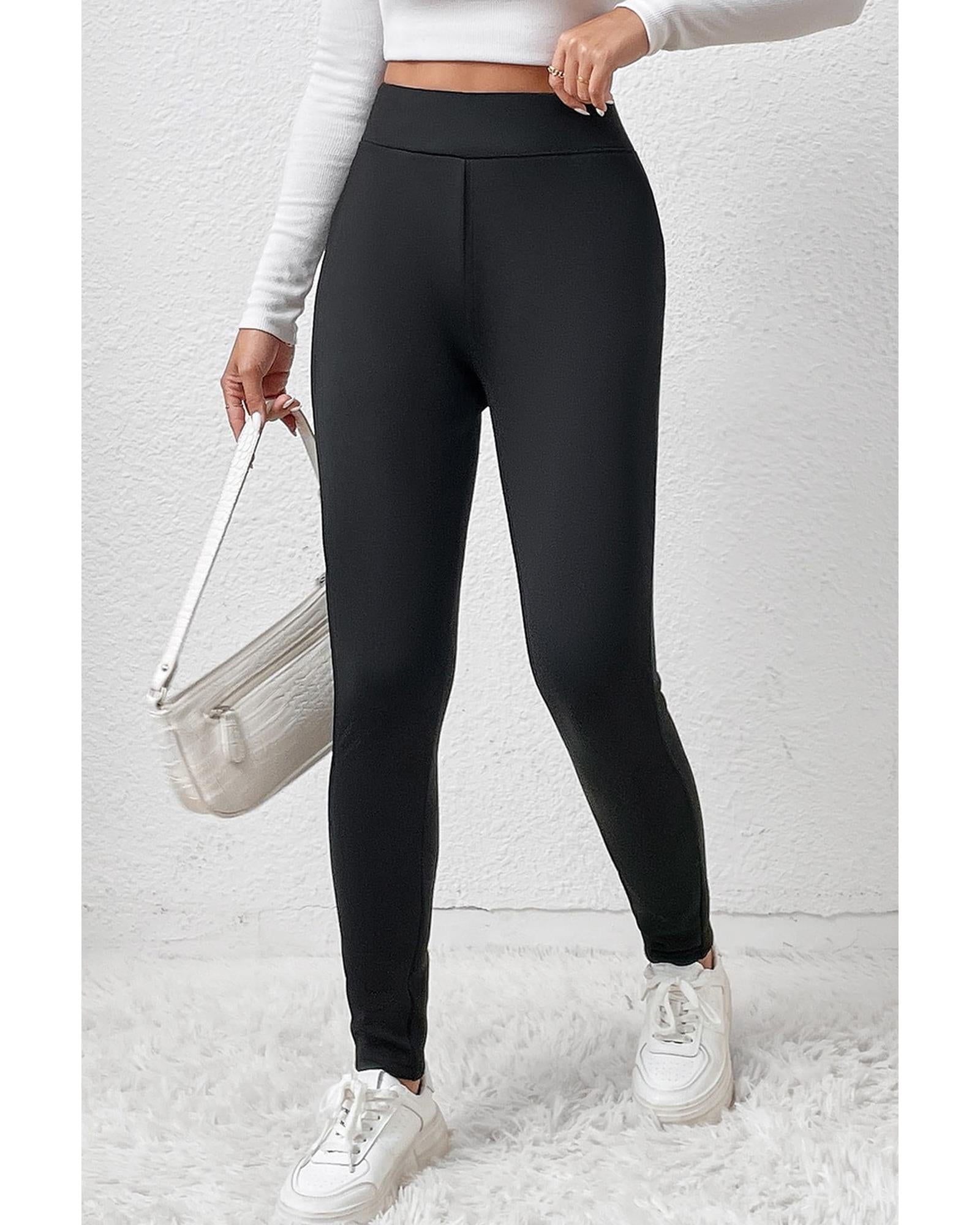 Black Fleece Lining Winter High Waist Leggings - XL