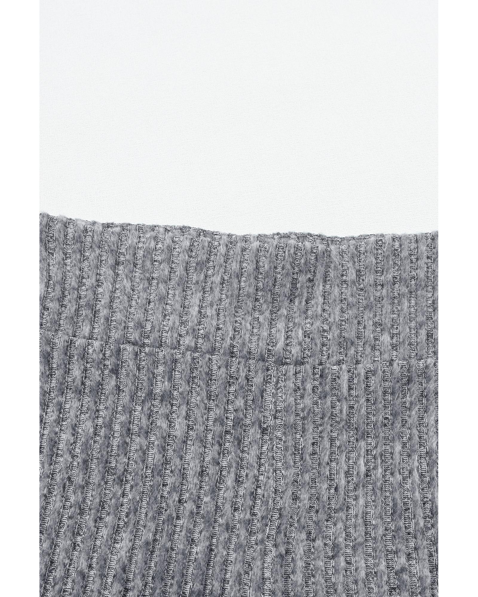 Gray Wide Waistband Ribbed Textured Knit Leggings - S