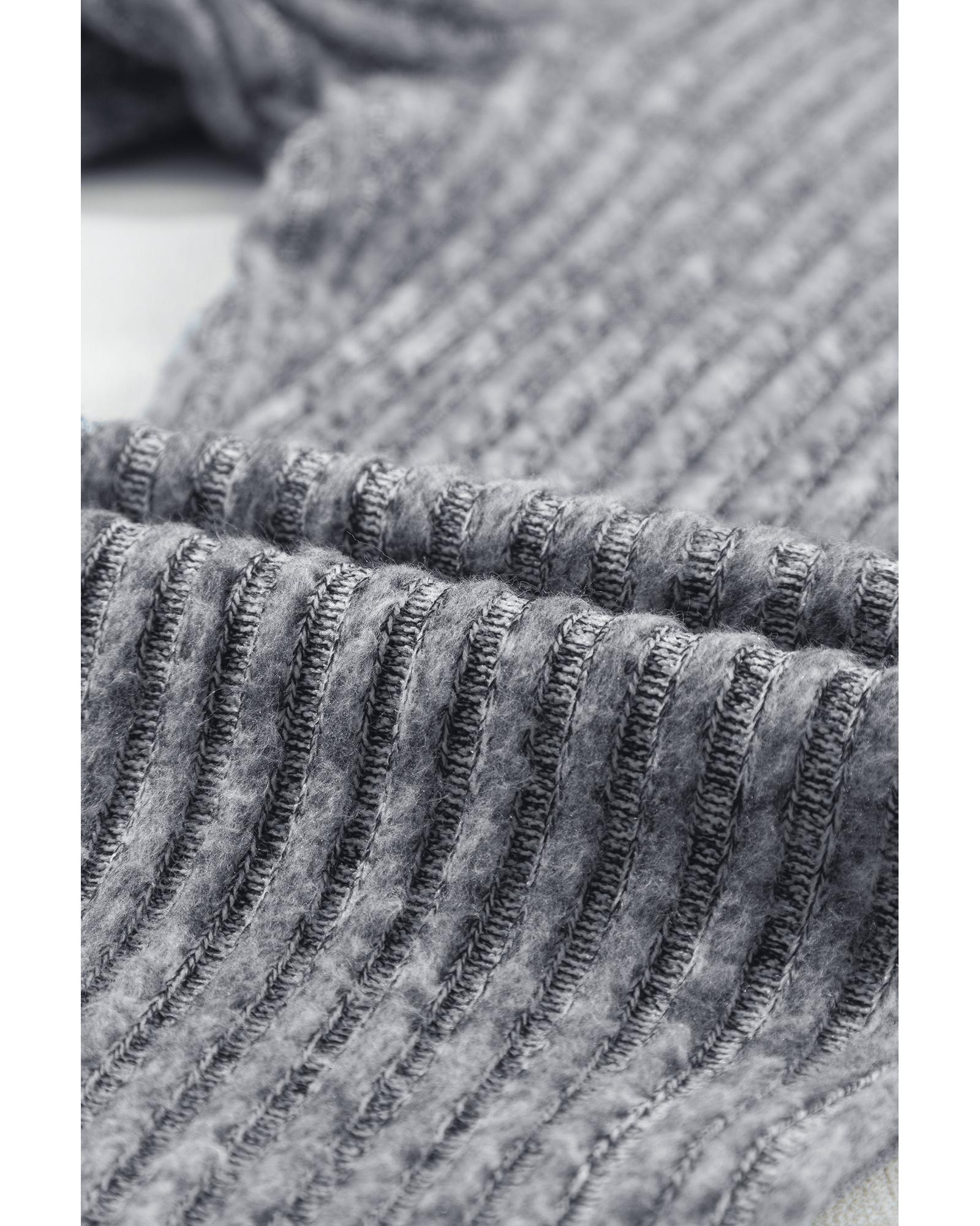 Gray Wide Waistband Ribbed Textured Knit Leggings - XL