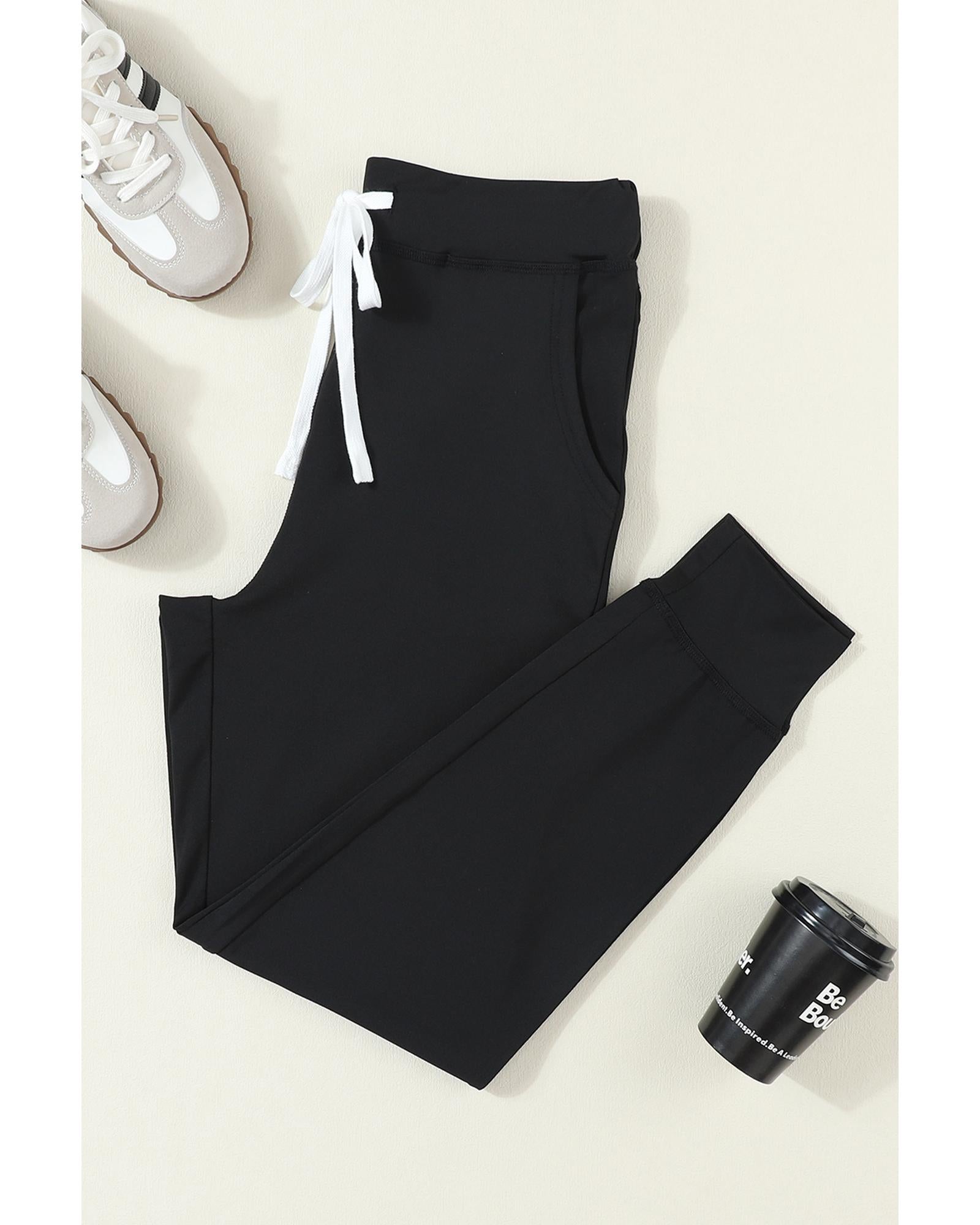 Black Drawstring Waist Pocketed Joggers - S