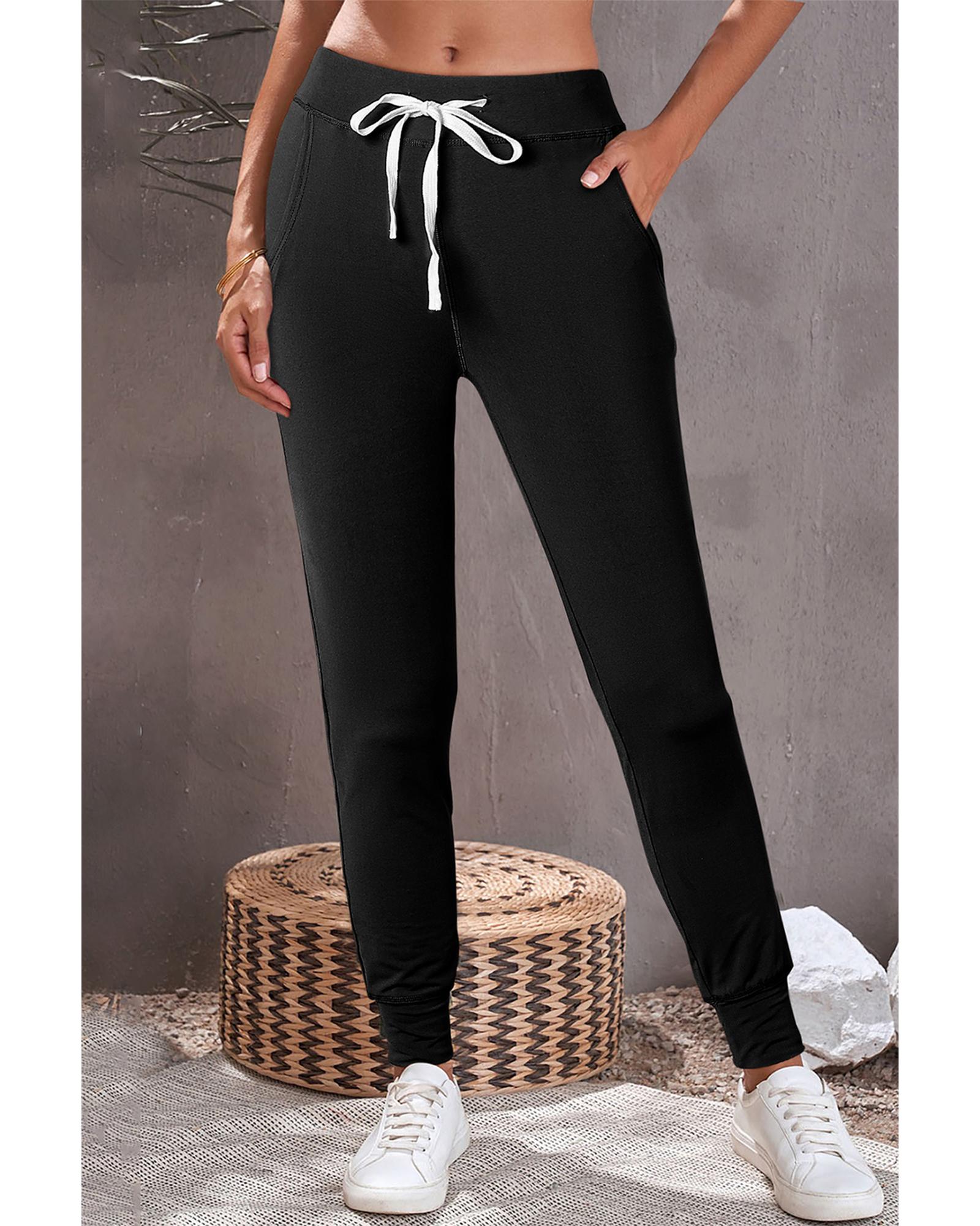 Black Drawstring Waist Pocketed Joggers - S