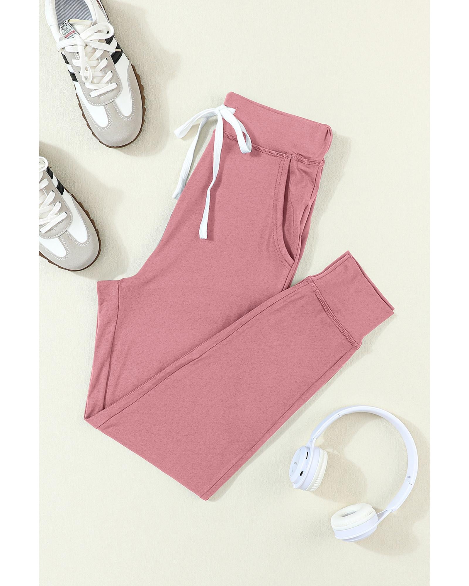 Fushia Drawstring Waist Pocketed Joggers - XL