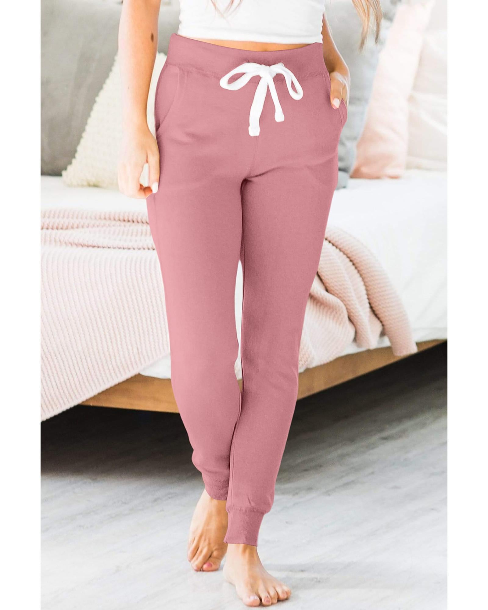 Fushia Drawstring Waist Pocketed Joggers - XL