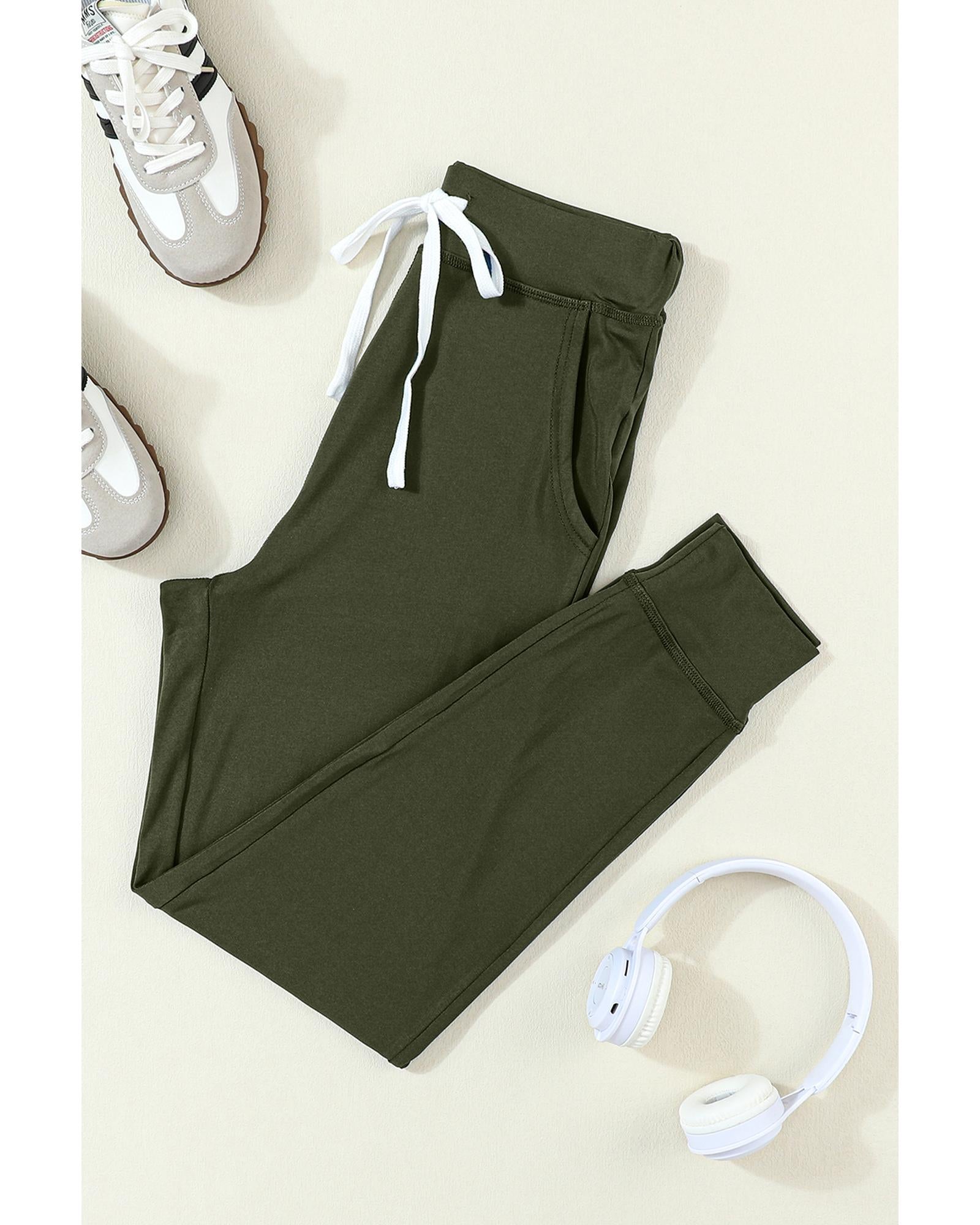 Moss Green Drawstring Waist Pocketed Joggers - L