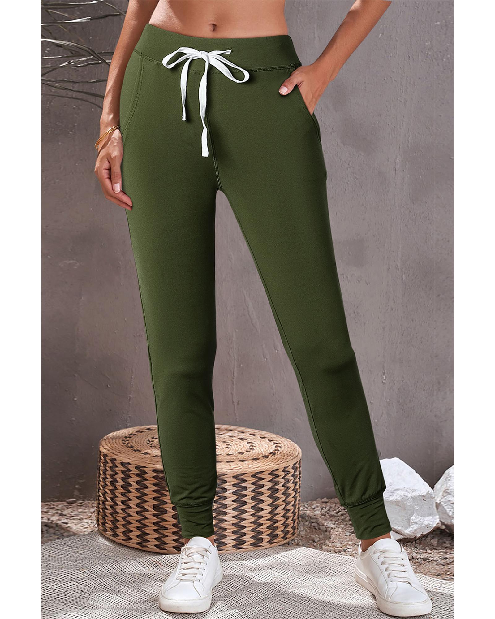 Moss Green Drawstring Waist Pocketed Joggers - S