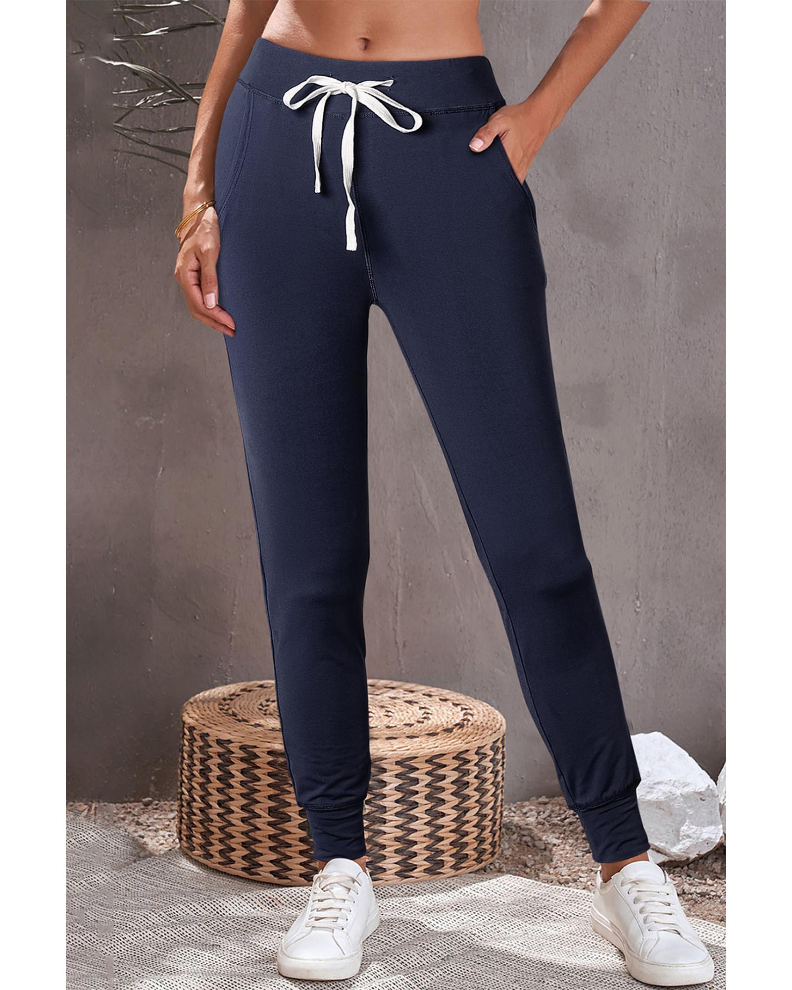 Navy Blue Drawstring Waist Pocketed Joggers - XL