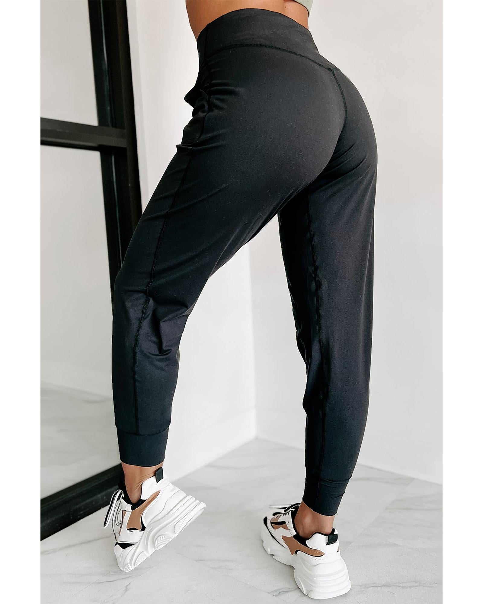 Black Exposed Seam High Waist Pocketed Joggers - XL