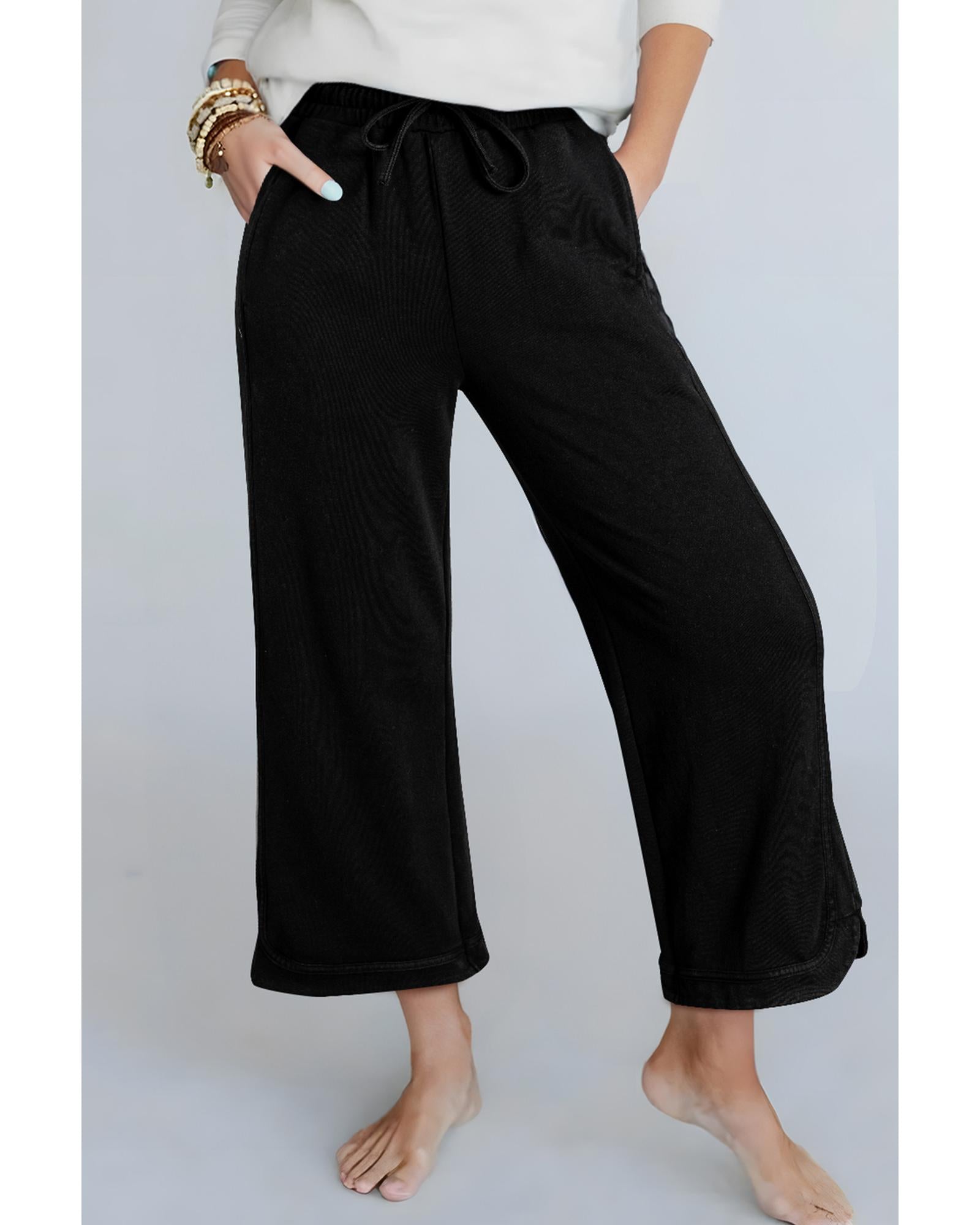 Black Mineral Wash Exposed Seam Wide Leg Pants - S