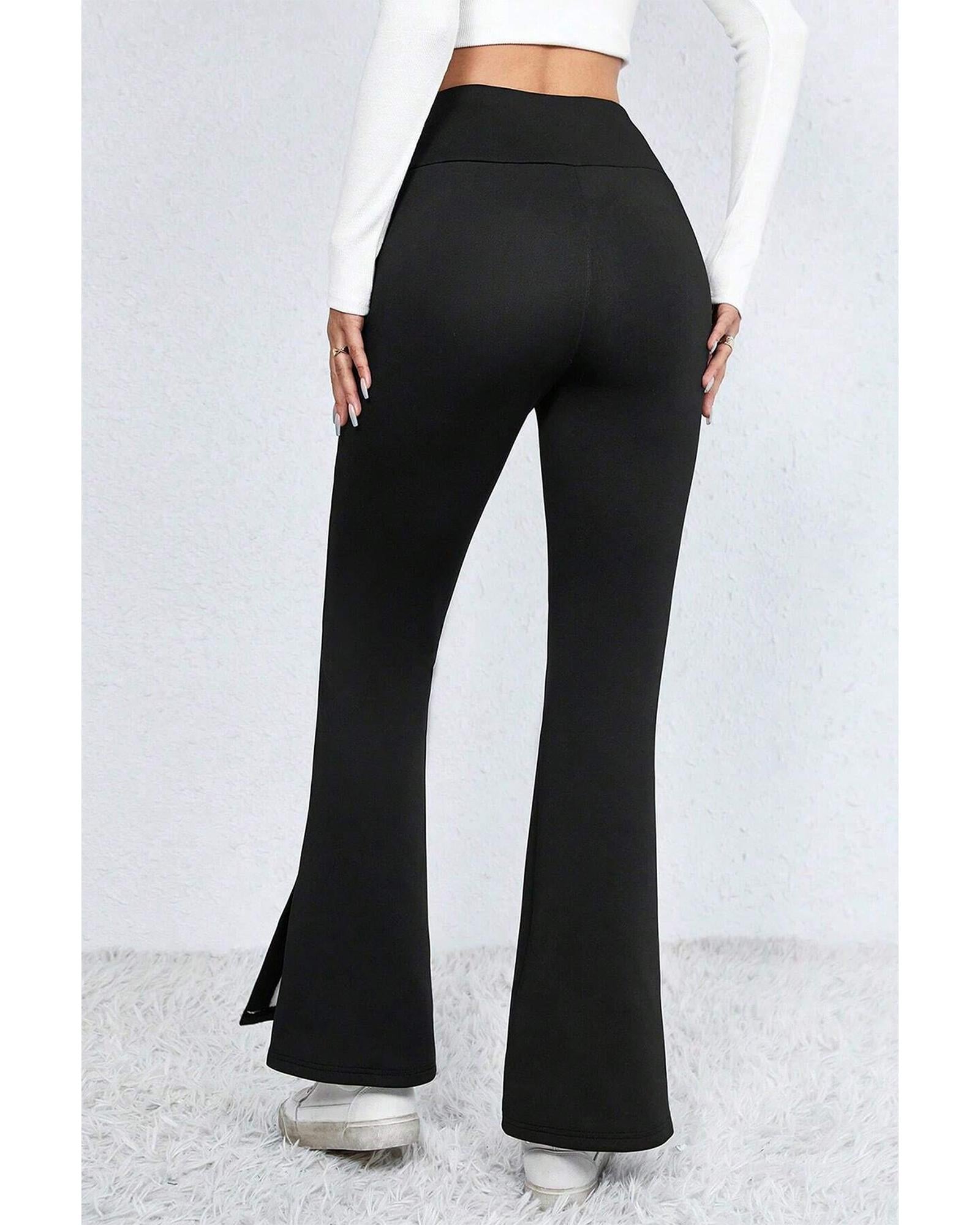 Black Thermal Lined Split Flare Leg Pants - L