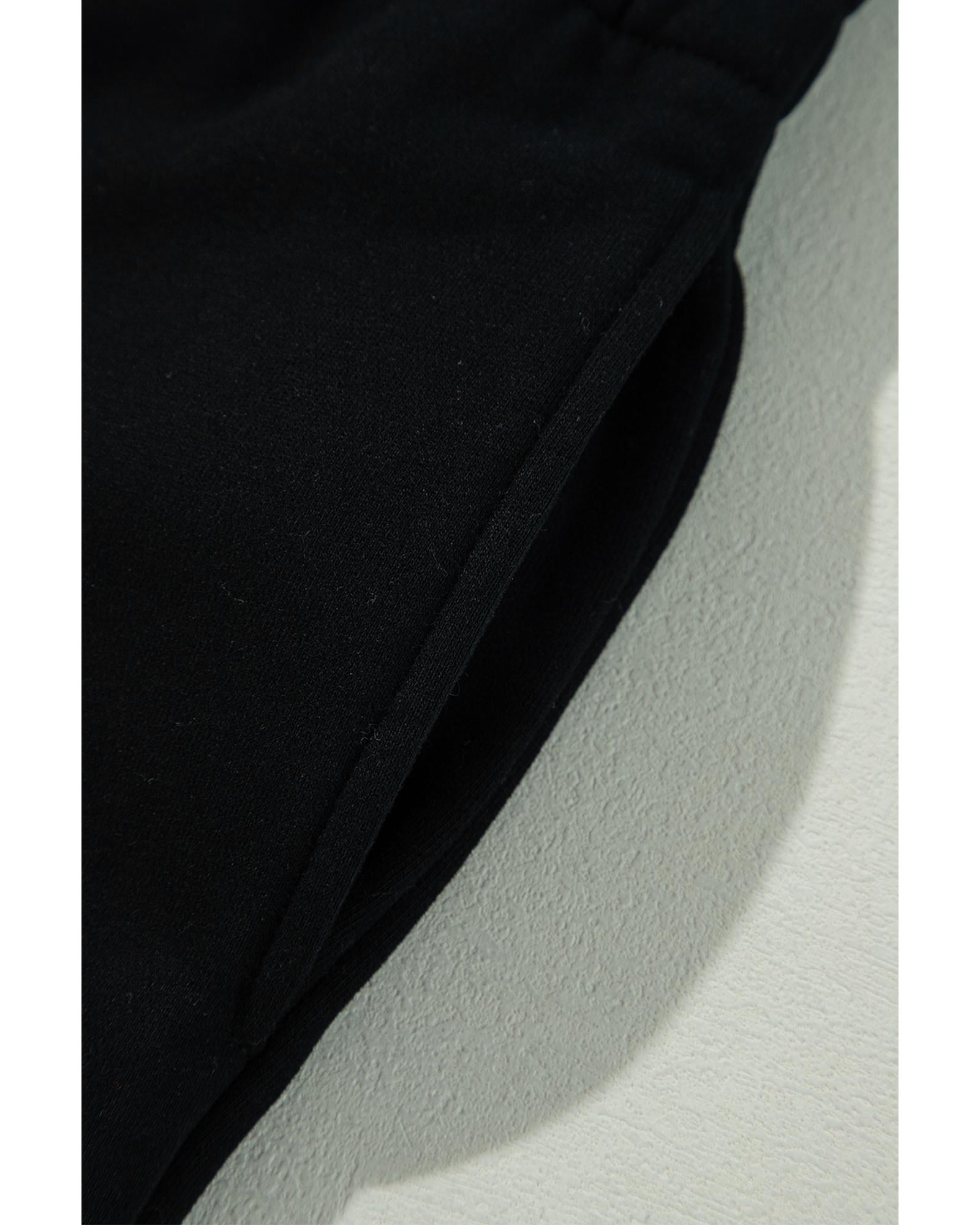 Black Solid Color Fleece Lined Drawstring Waist Casual Pants - XL