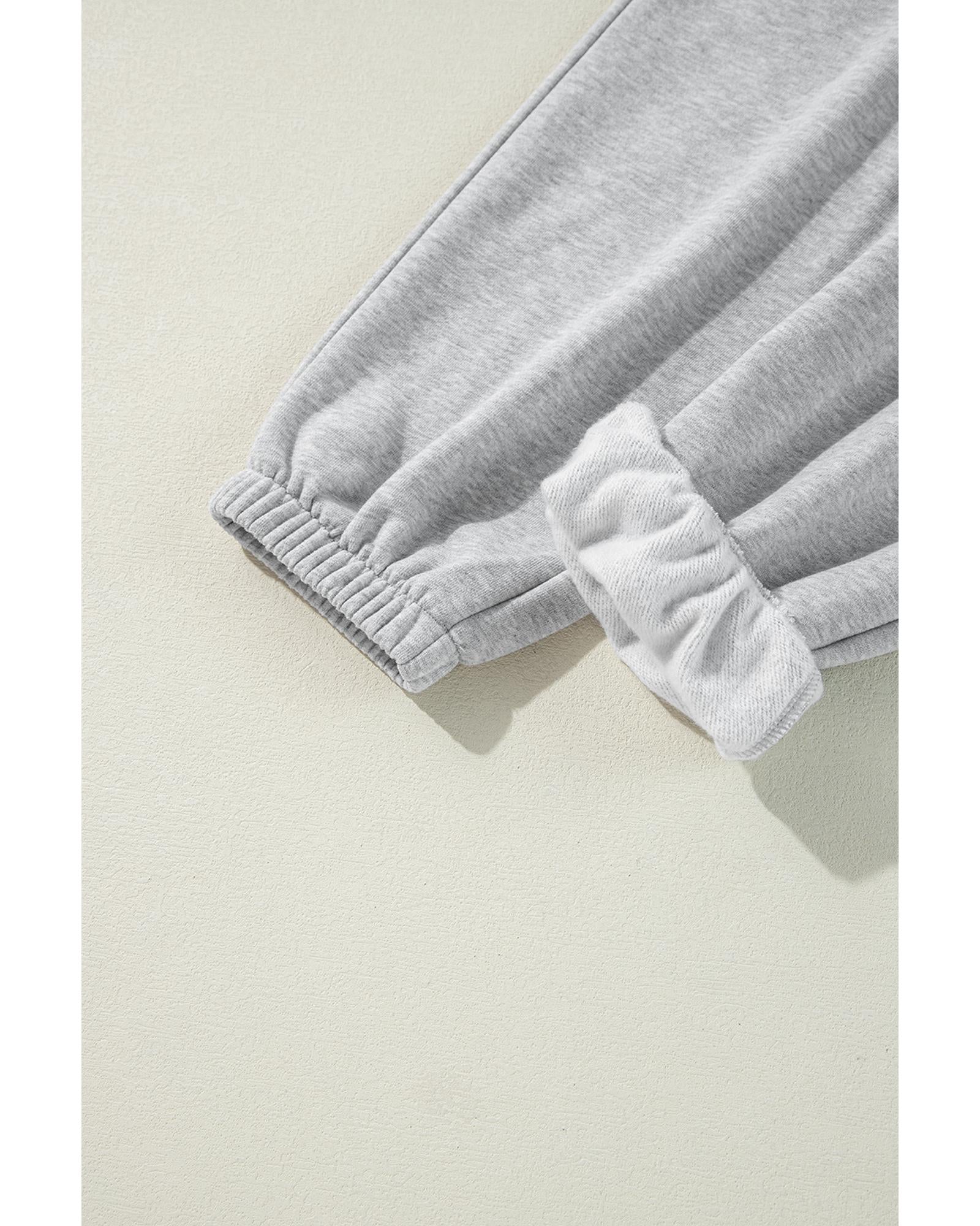 Light Grey Solid Color Fleece Lined Drawstring Waist Joggers - M